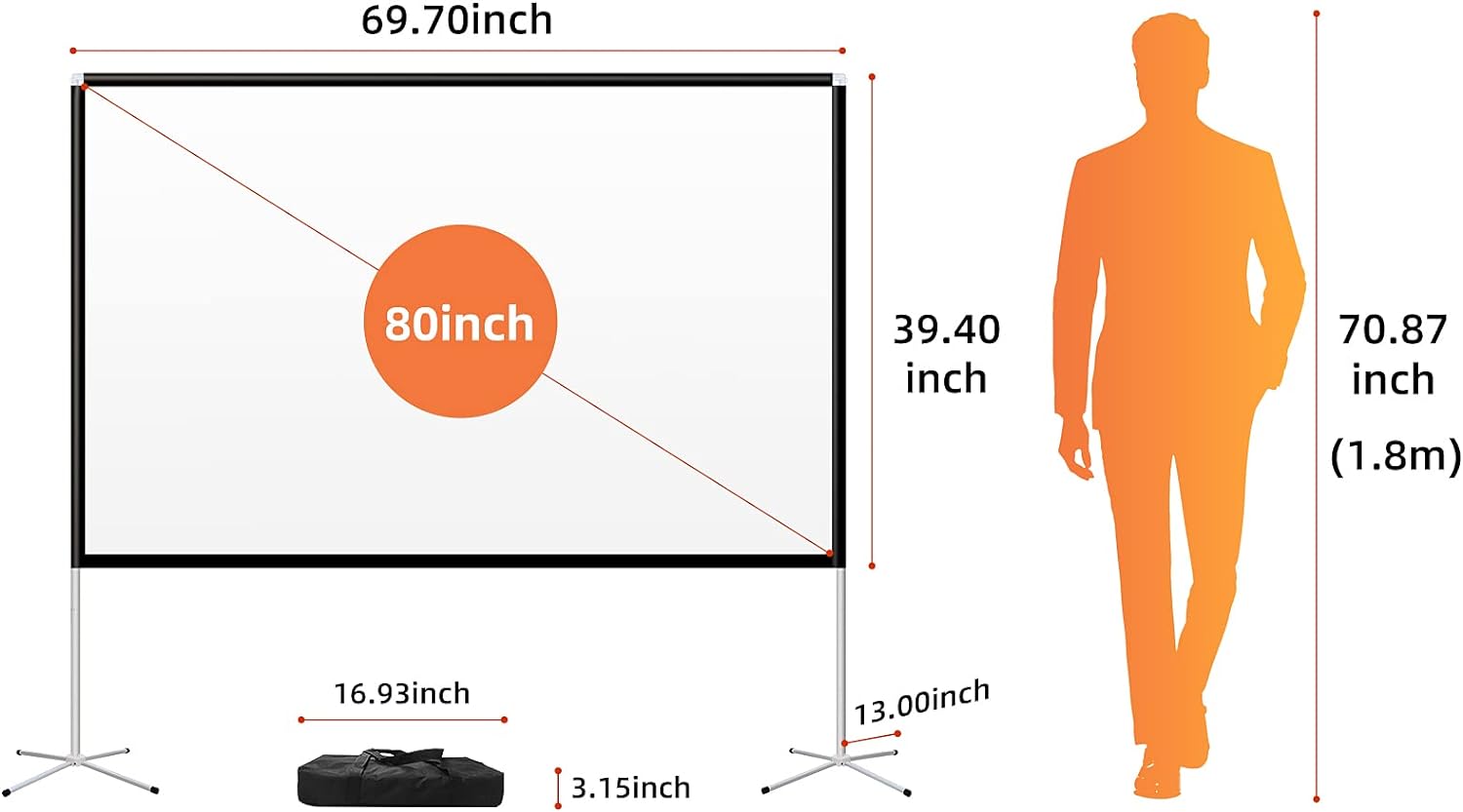 Thumbnail 4 de Portable Projector Screen with Stand (Outdoor Camping Projection Screen, 80 inch, 16:9)