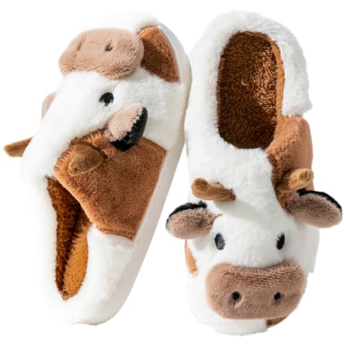Detalle de Fadezar Chaussons fantaisie requin/vache, doublure peluche et semelle antidérapante