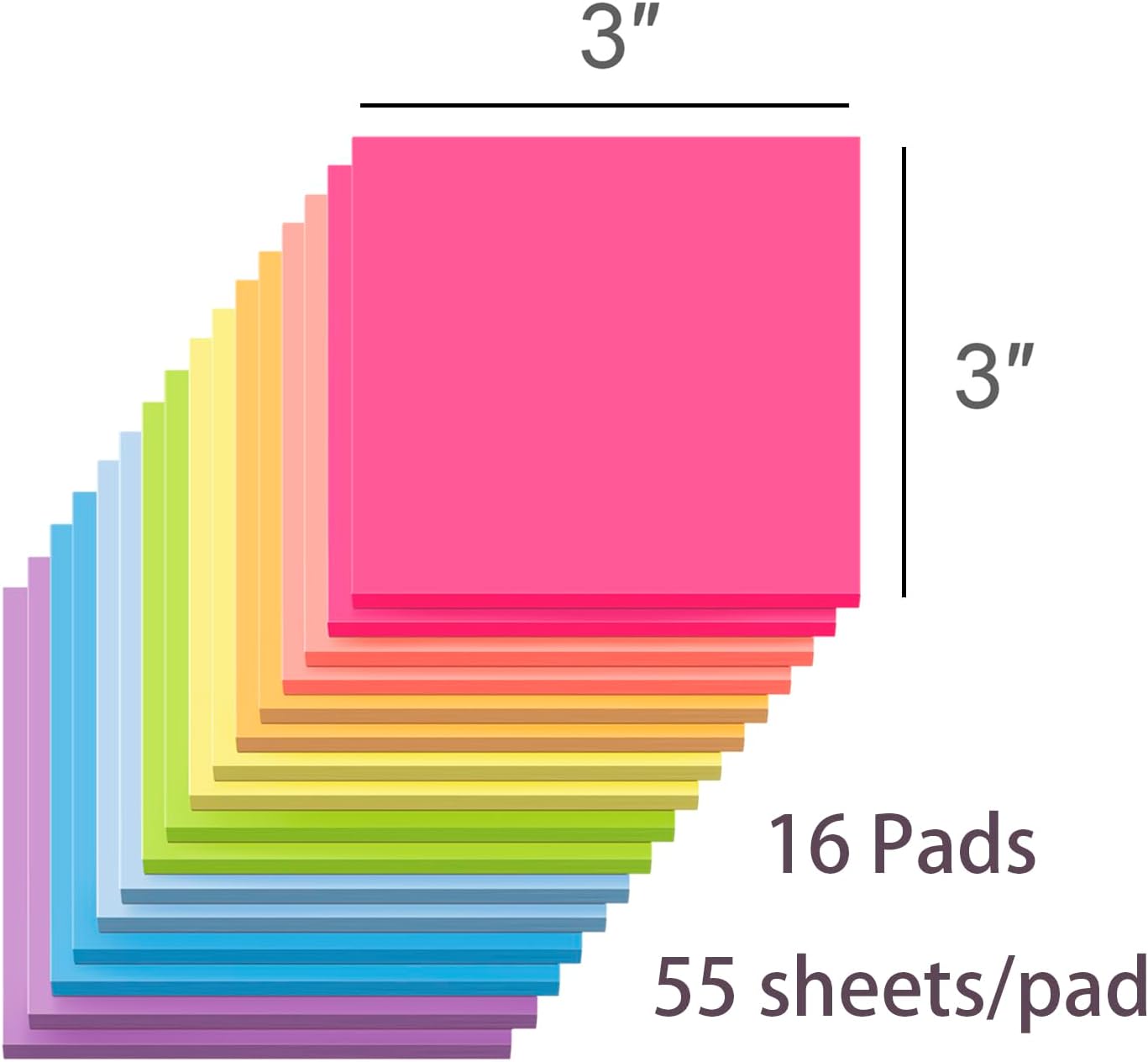 Thumbnail 1 de Wowivy 16 Pack Sticky Notes 3x3 in – Bright Colour Assortment, 880 Sheets Total