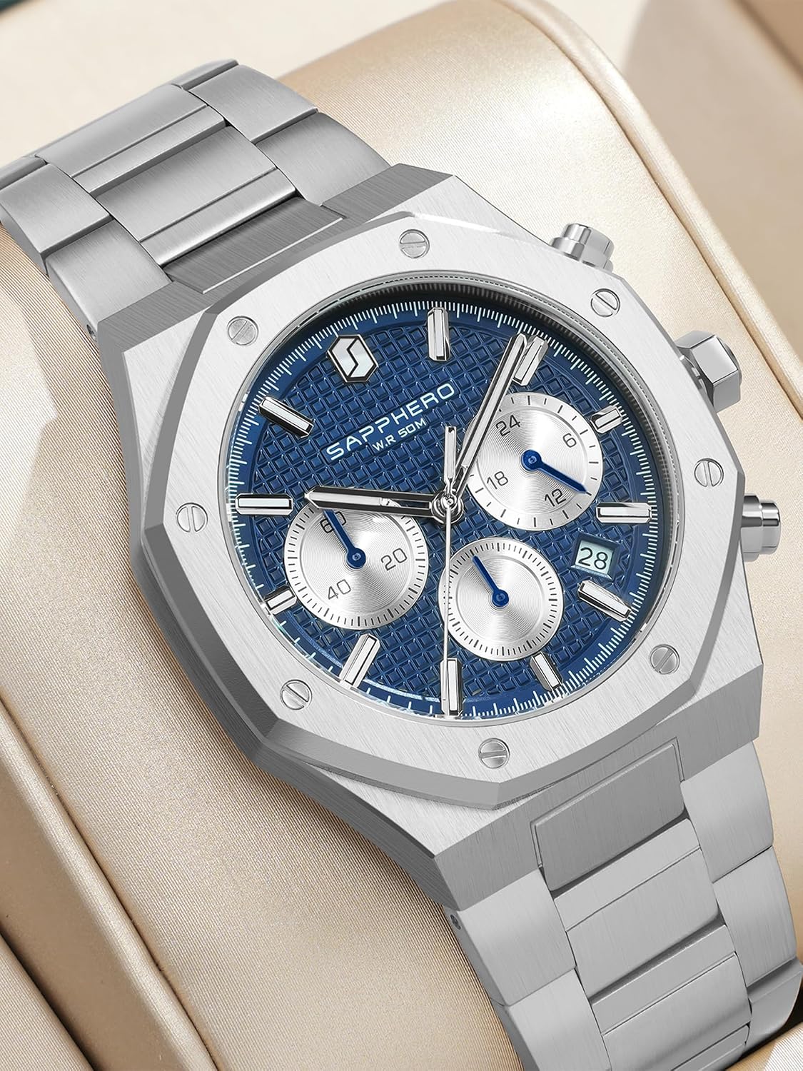 Thumbnail 4 de SAPPHERO Luxus Herren Uhr 50M Wasserdicht Edelstahl