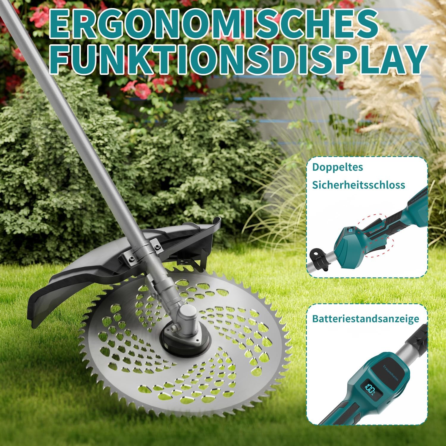 Thumbnail 6 de Traumheim Akku-Rasentrimmer 4-in-1 mit 2× 4,0Ah Akkus und bürstenlosem 950-W-Motor