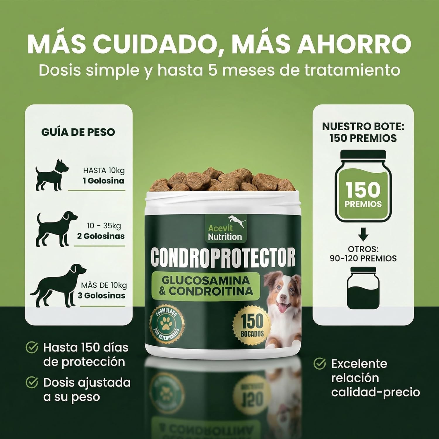 Detalle 2 de Acevit Nutrition Condroprotector para Perros 100% Natural (150 uds) con glucosamina, condroitina y MSM