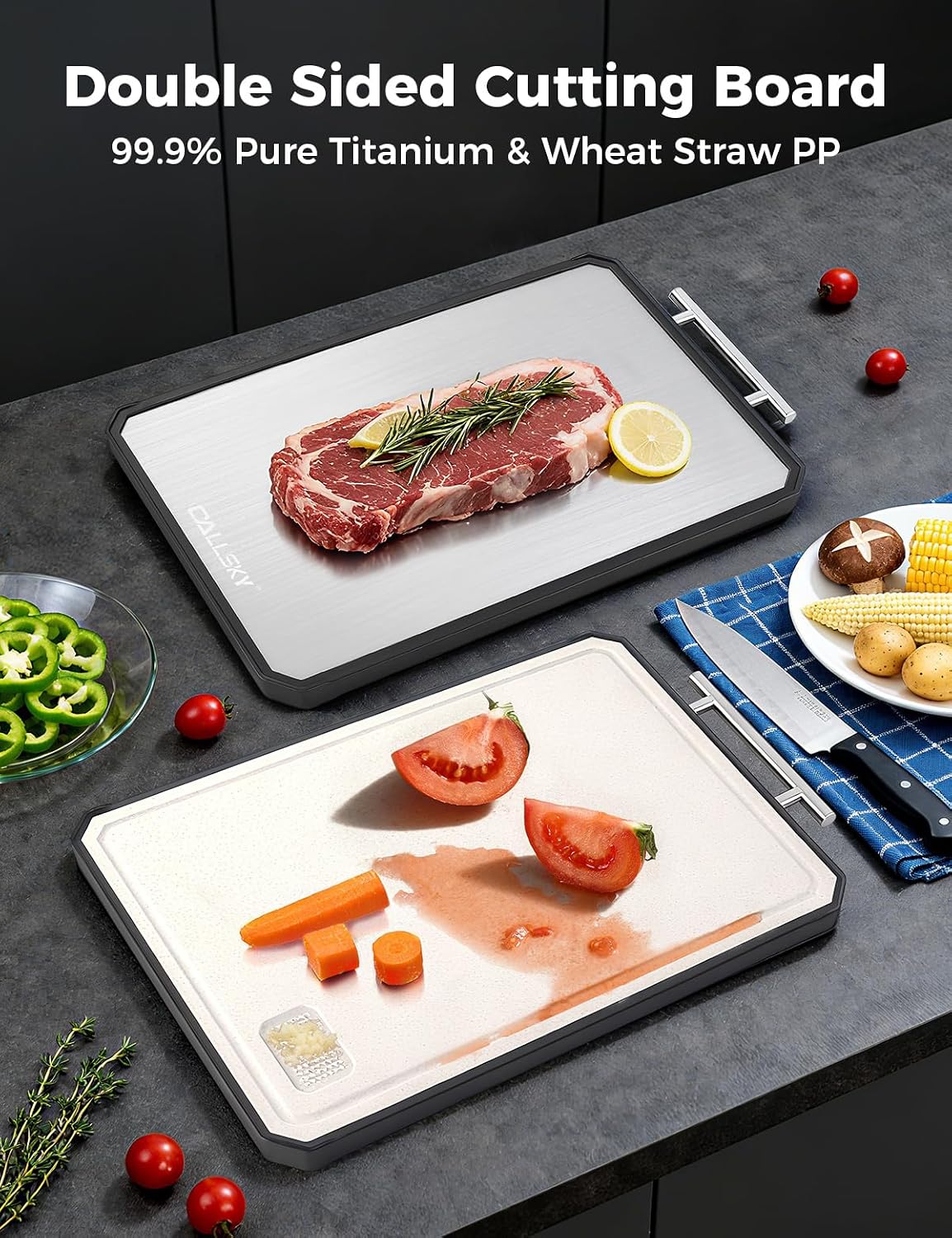 Detalle 2 de Titanium Cutting Board 16.3×11” — Double‑Sided 🍽