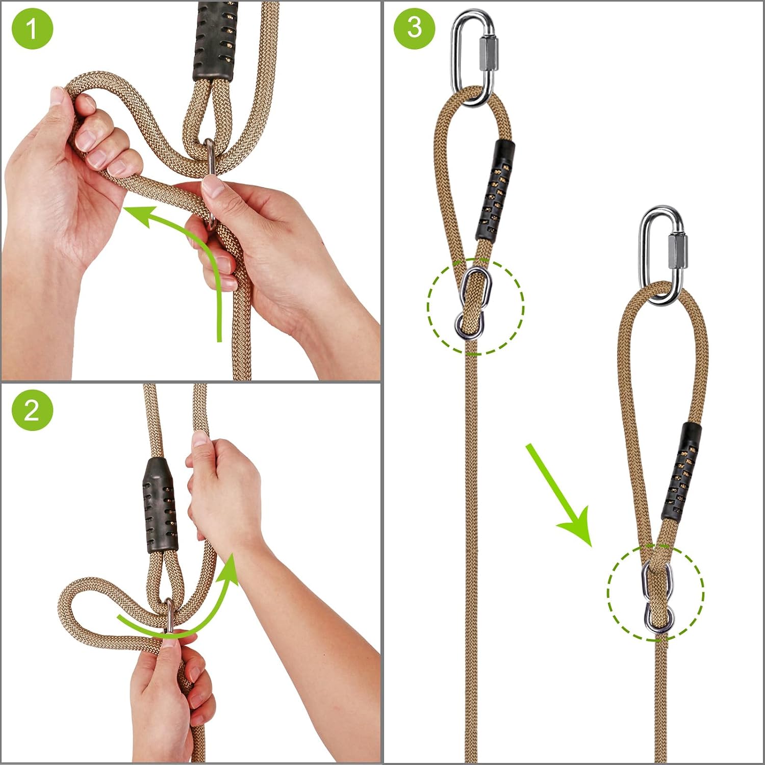 Thumbnail 6 de SELEWARE Kunststoff-Schaukelsitz-Set (2er-Pack) mit verstellbarem Seil & 4 Karabinern – rutschfest, schwarz