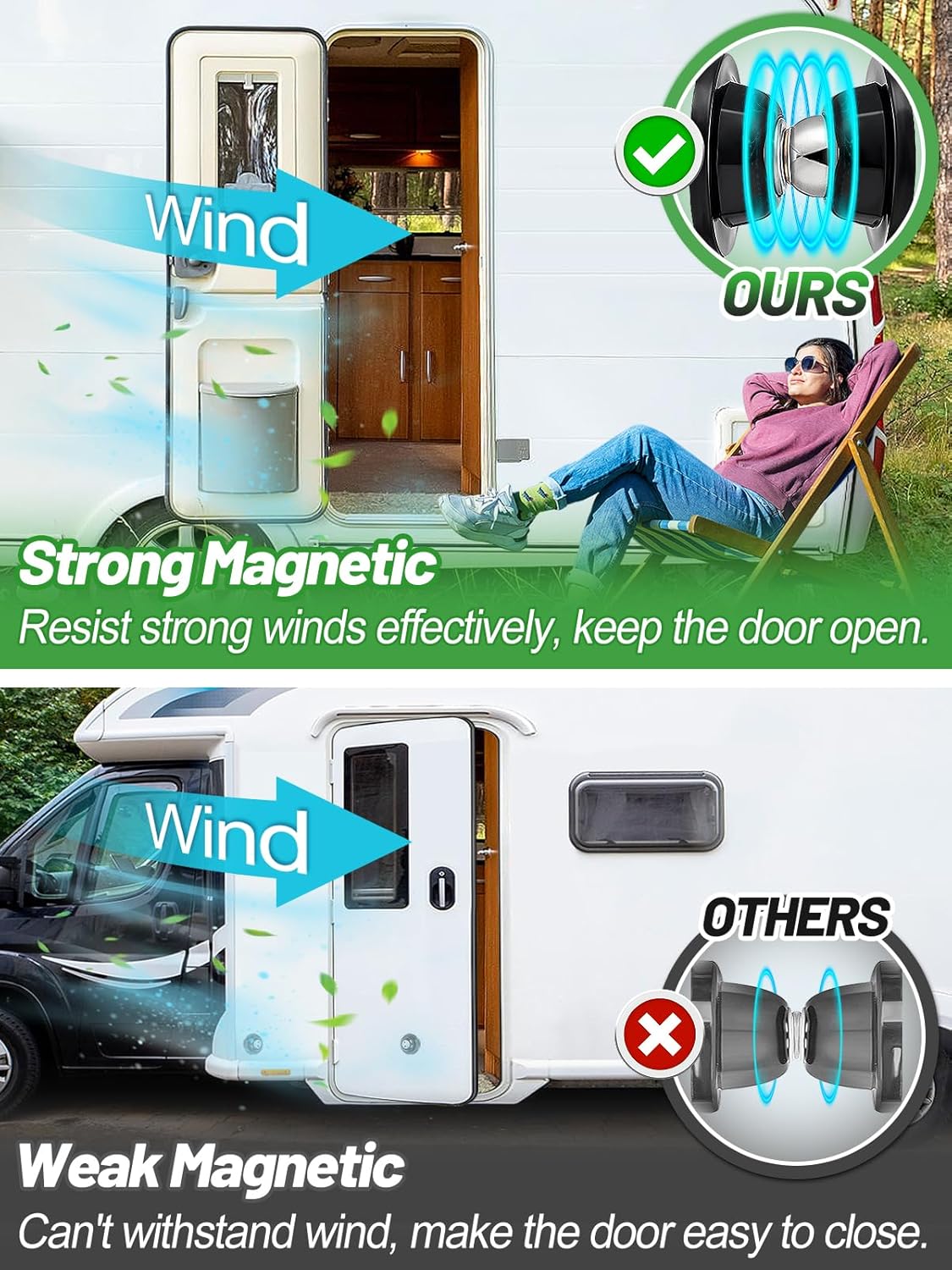 Detalle 2 de RV Magnetic Door Catch Kit (with Adhesive Tape & Screws) — Camper Trailer Door Holder, 1 Pack