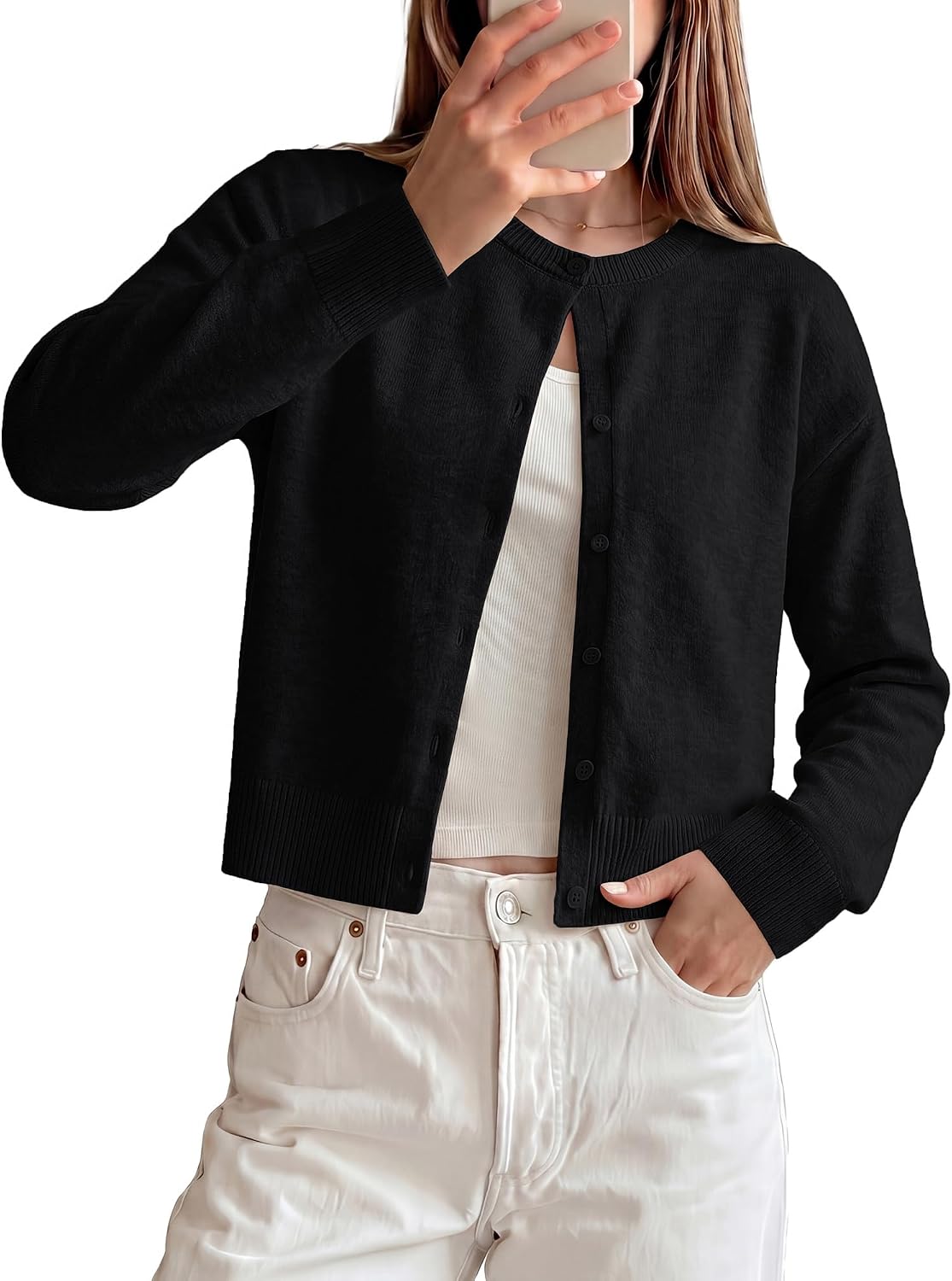 Detalle de GRACE KARIN Cropped Knit Cardigan, Lightweight Button-Front Y2K Style