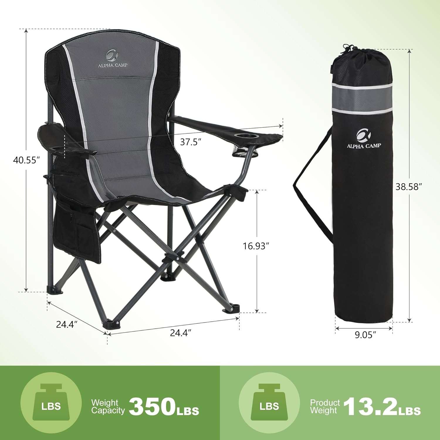 Thumbnail 1 de LET’S CAMP set of 2 foldable camping chairs with cup holder, padded seat and steel frame (up to 160kg each)