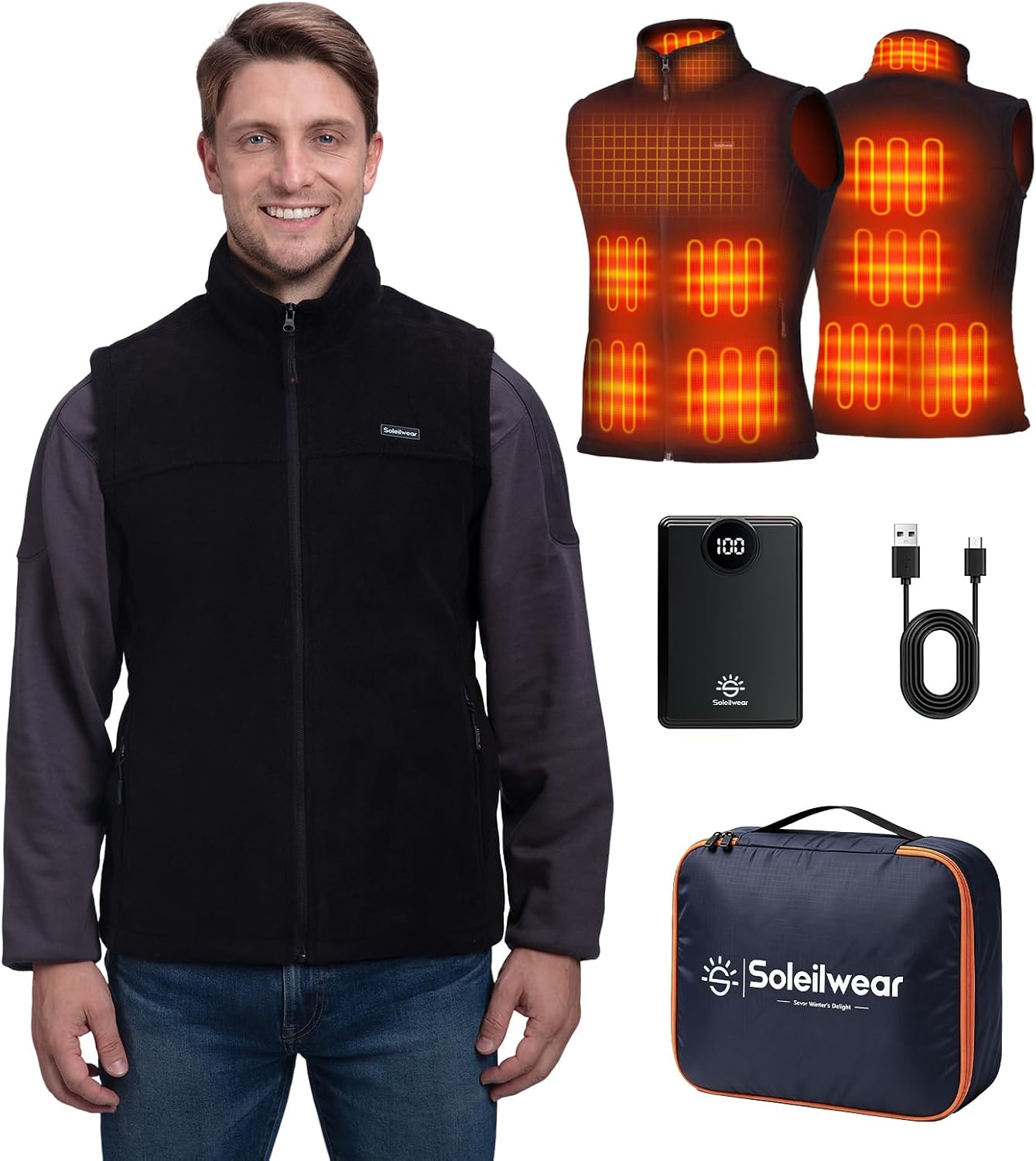 Detalle de Soleilwear Heated Vest for Men, 9 Heating Zones