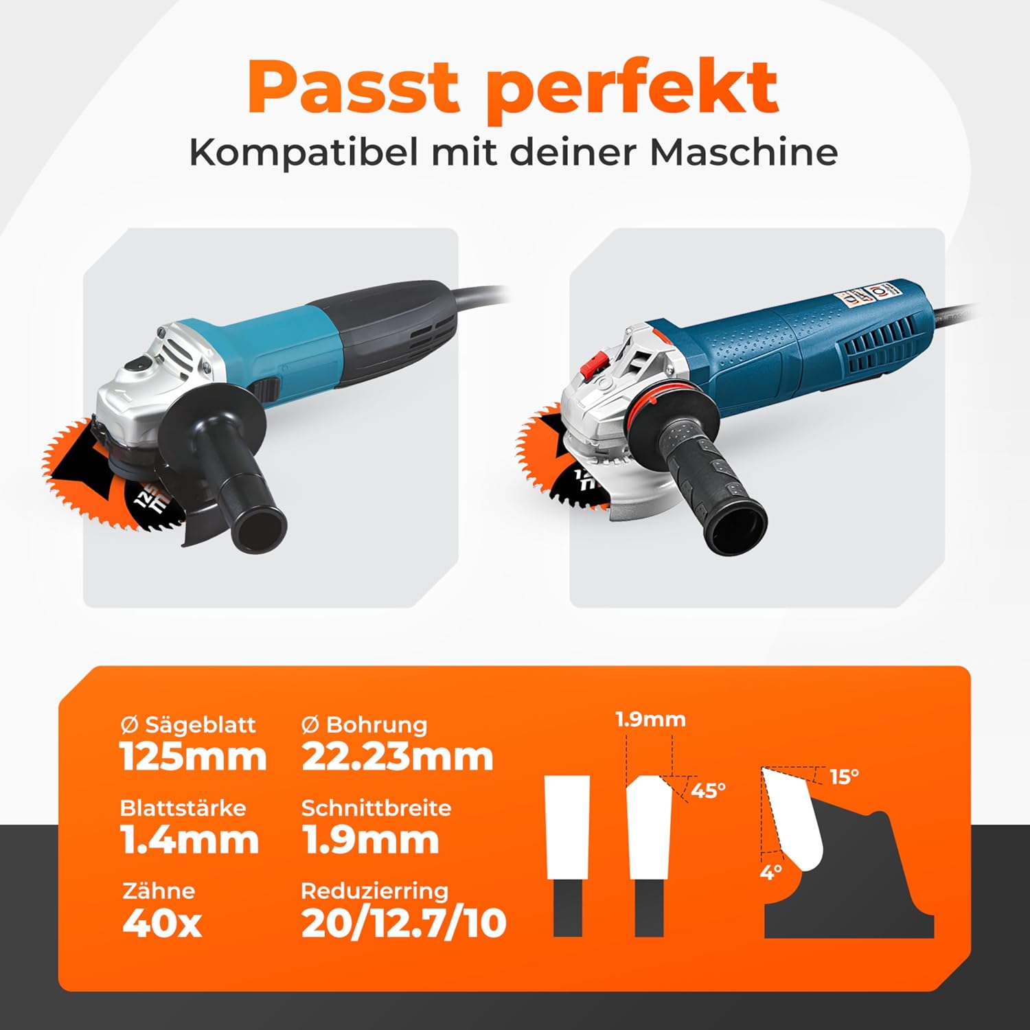 Detalle de BAUBECK Sägeblatt für Winkelschleifer 125 mm – Multi-Material-Trennscheibe für Holz, Aluminium, Metall