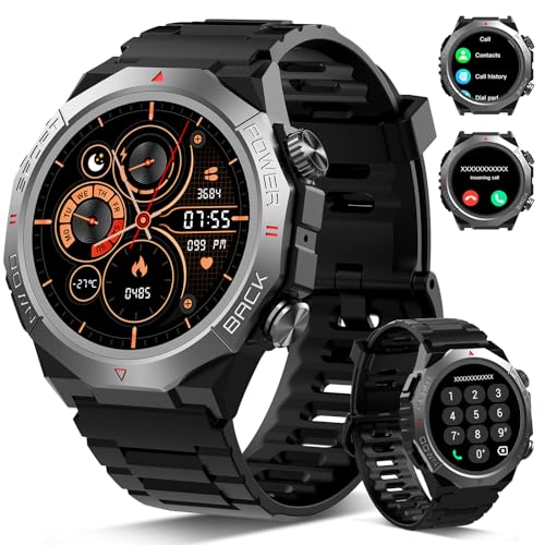 Detalle de Atheewon Reloj Inteligente 1.39” militar con llamadas Bluetooth, 110+ modos deportivos y IP68 (negro)