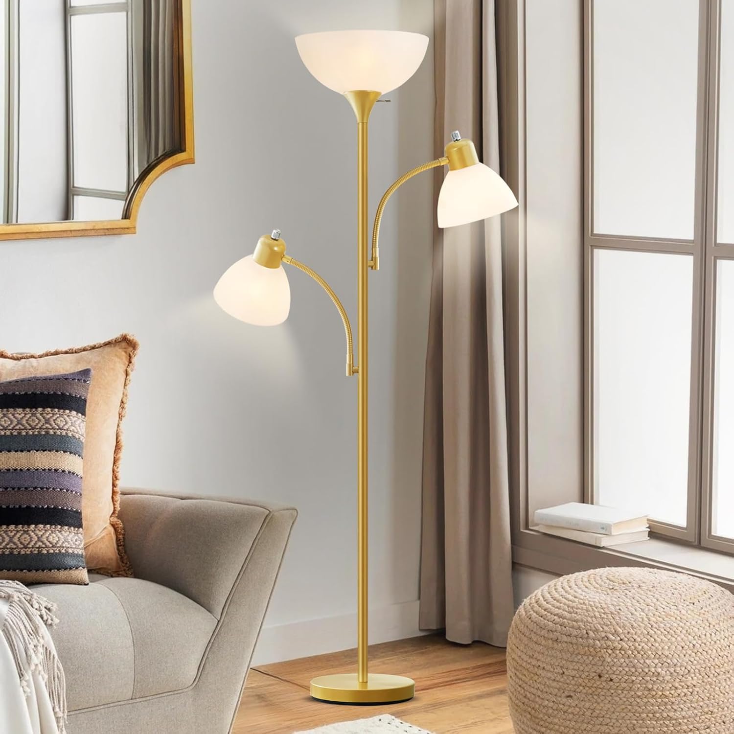 Detalle de Luvkczc F00053 Torchiere Floor Lamp with Two Reading Lights, 3 LED Bulbs