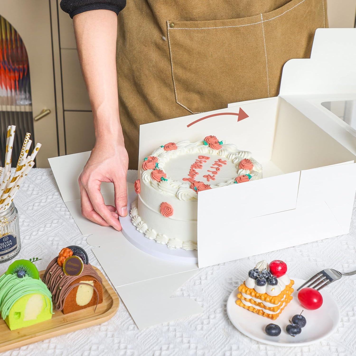 Thumbnail 6 de Moretoes 24pcs White Square Cake Boxes with Window (10x10x5 inches)