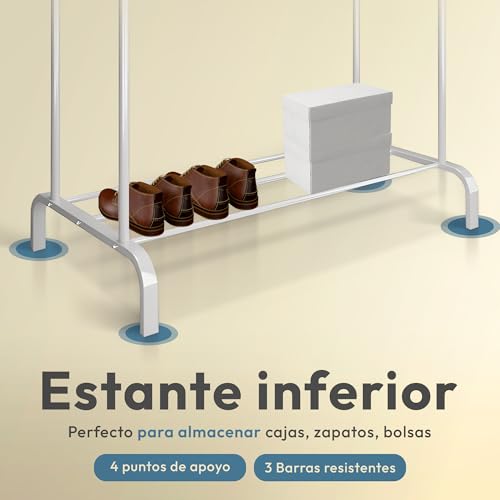Detalle de JUPPLIES Burro Ropa Resistente – Perchero Burro Doble con Soporte (Blanco, Sin Ruedas)
