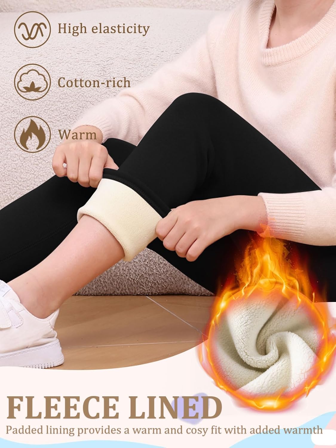 Detalle de Vorvowry Girls Fleece Lined Leggings – Thermal Warm Thick Fluffy Kids Tights