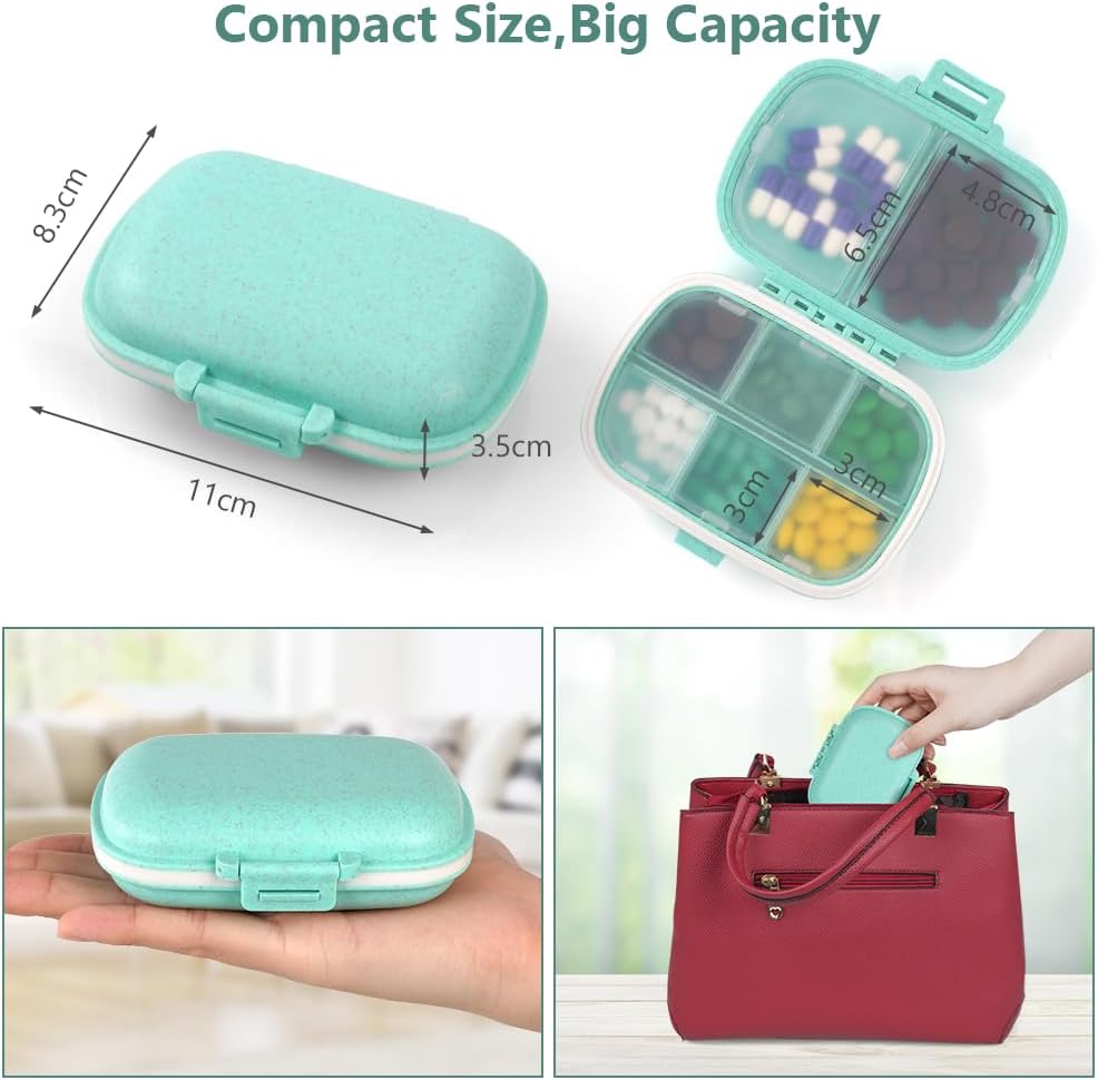 Detalle de ACWOO Portapillole portatile con 8 scomparti (1 scatola) per viaggio, lavoro e uso quotidiano