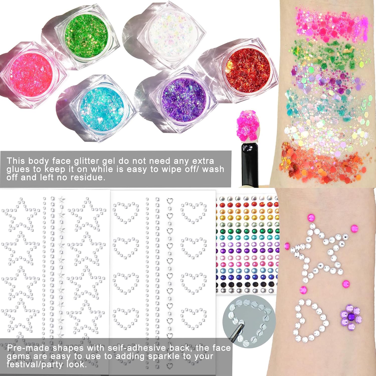 Thumbnail 5 de Face Gems and Glitter Gel Set, 6 Colours