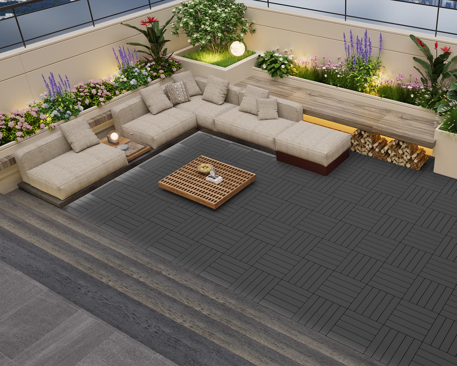 Detalle 1 de PrimeZone 216-Piece Interlocking Patio Deck Tiles, 12 x 12-Inch Dark Gray
