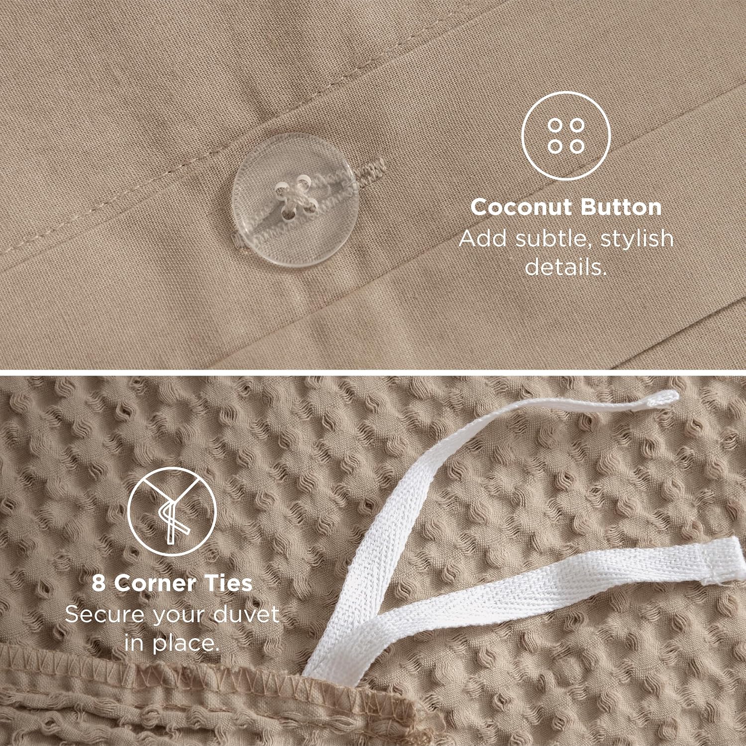 Thumbnail 5 de Bedsure PureWoven King Cotton Waffle Duvet Cover Set, Khaki, 3-Piece