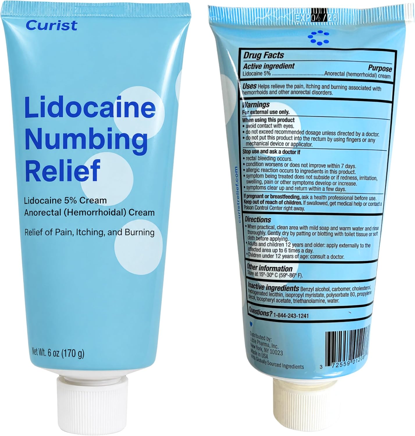 Detalle de Curist 5% Lidocaine Numbing Cream, 6 oz Tube for Hemorrhoid Discomfort