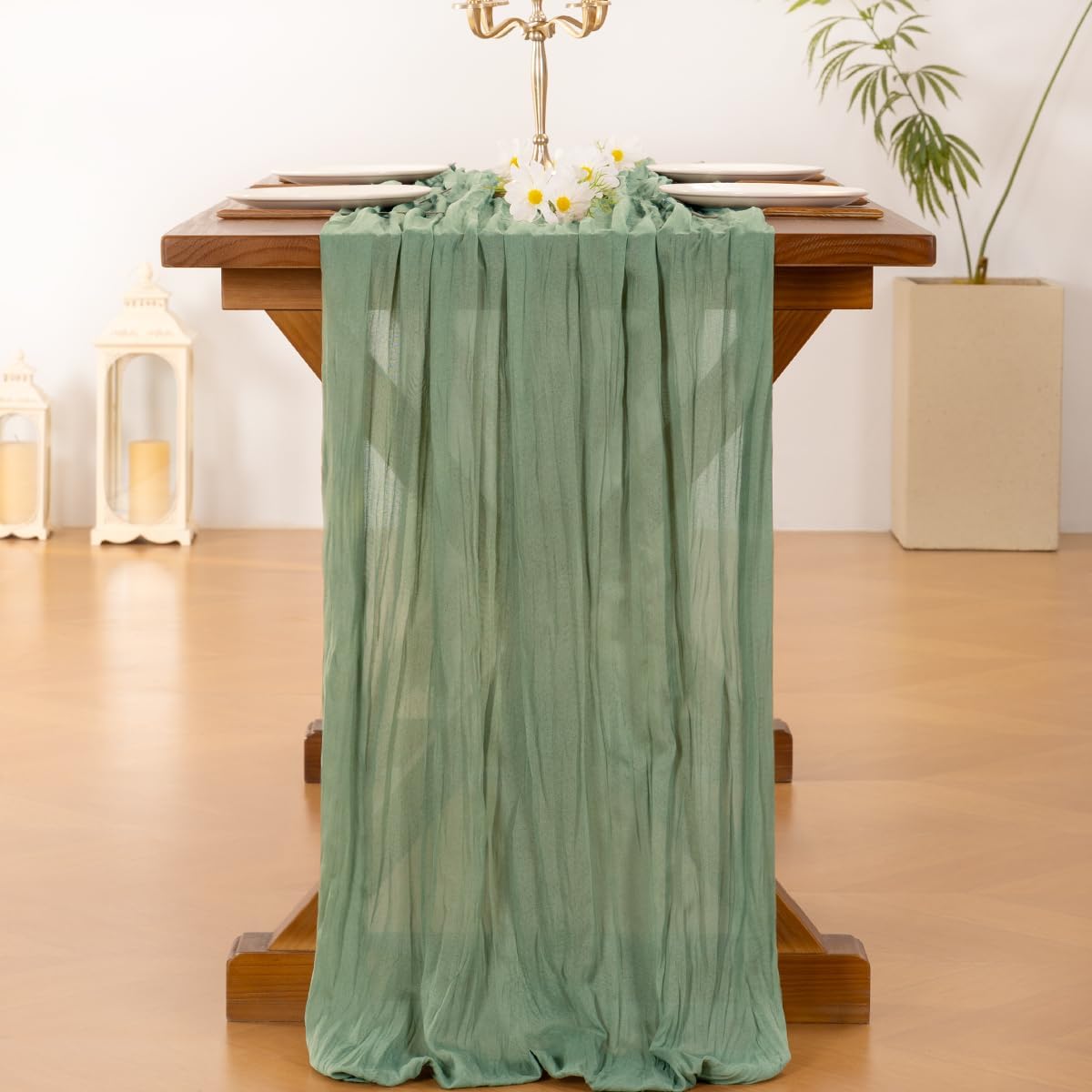 Detalle de Socomi 6pcs Sage Green Cheesecloth Table Runner 120in ๐