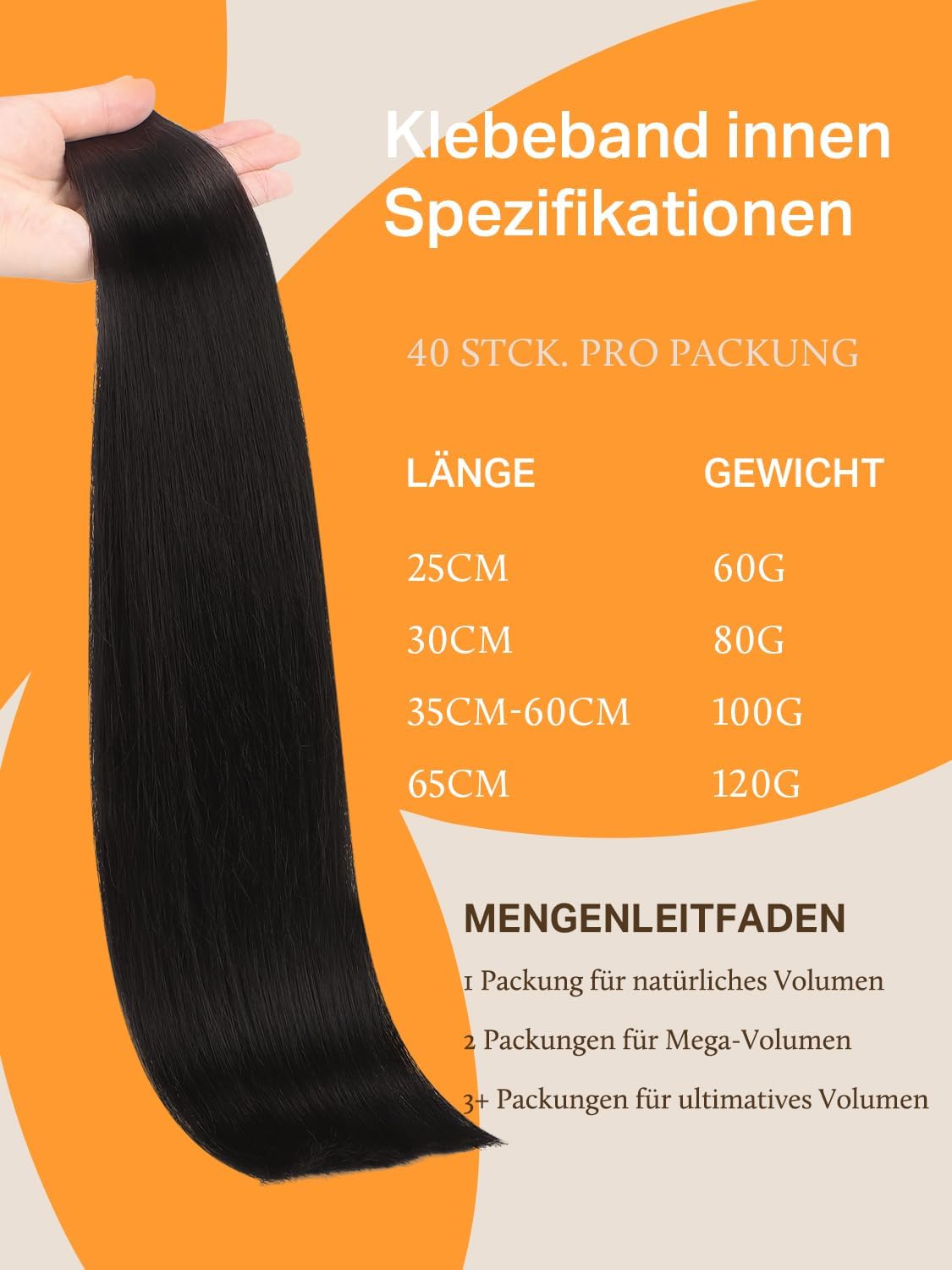 Thumbnail 1 de DOORES Echthaar Tape-in Extensions Tief Schwarz 50 cm (20 Zoll) – Remy Haarverlängerung, 100 g, 40 Stück