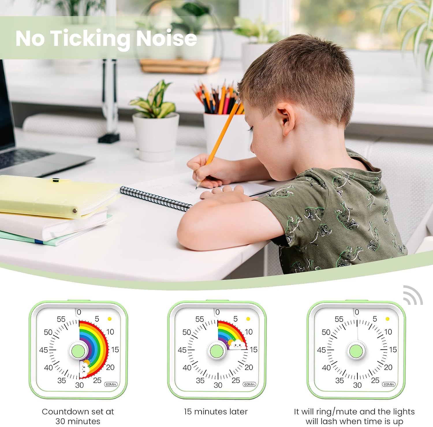 Detalle de Visual Timer for Kids with Pause Function (Rainbow Green) – 60 Minute Visual Countdown
