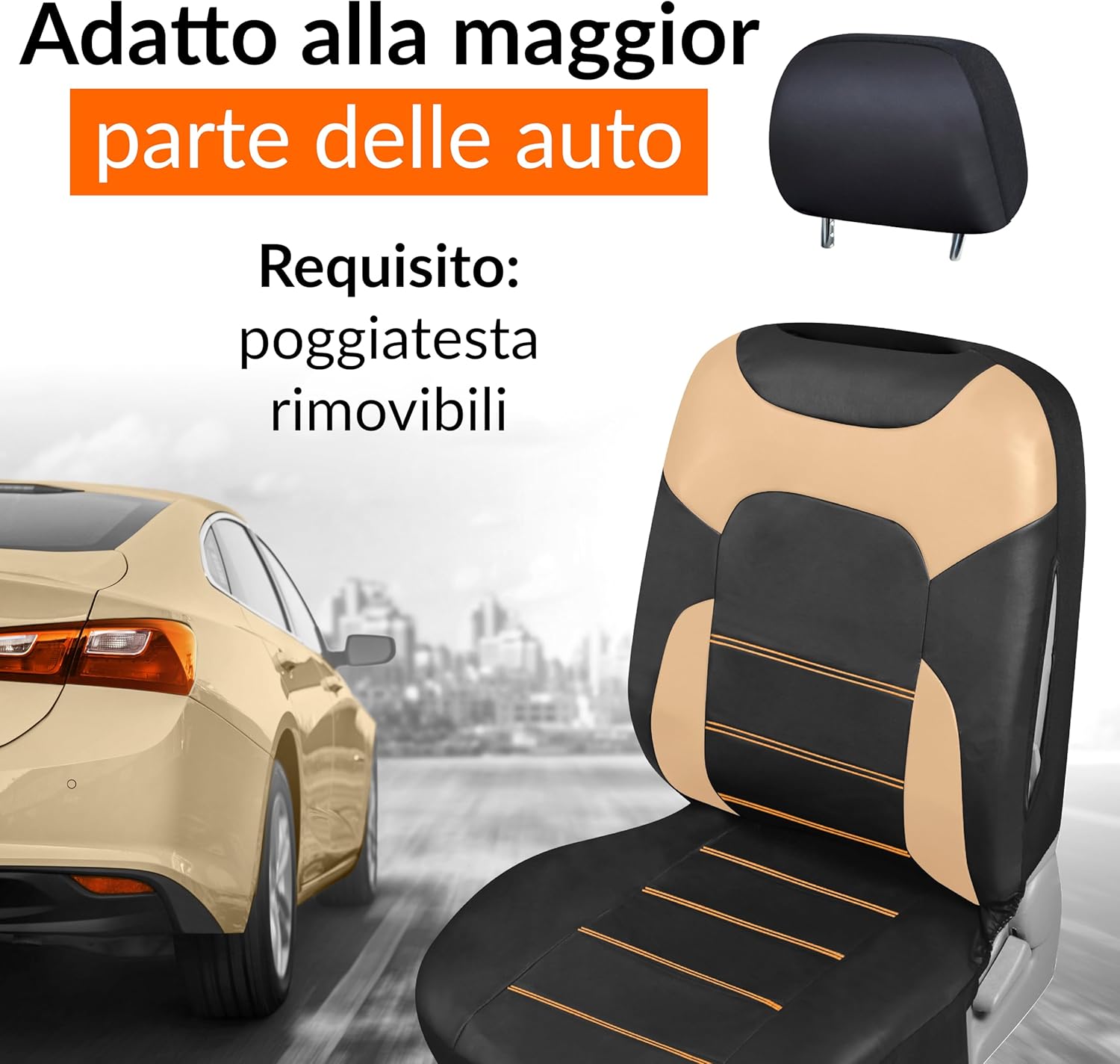 Detalle de Upgrade4cars Coprisedili Auto Universale Ecopelle Beige – Set Completo Anteriore e Posteriore