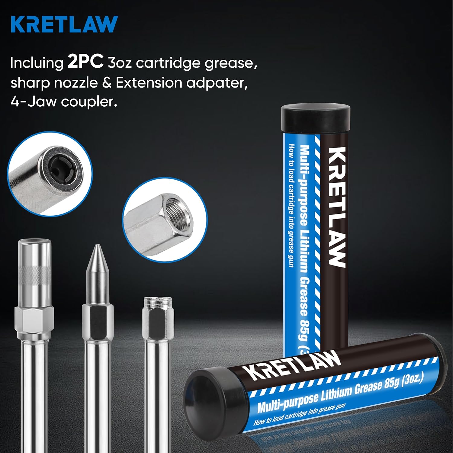 Thumbnail 3 de KRETLAW Mini Grease Gun (3000 PSI) with Double 3oz Cartridges, 12" Flex Hose & Reinforced Coupler