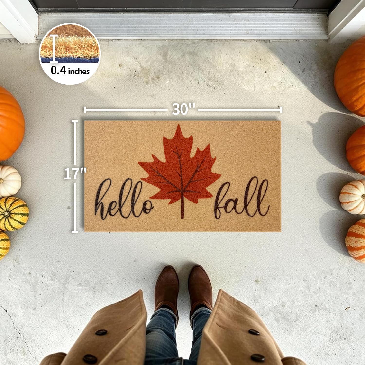 Detalle de PKFEDR Hello Fall Door Mat, 17 x 30 Polyester Welcome Mat with PVC Backing
