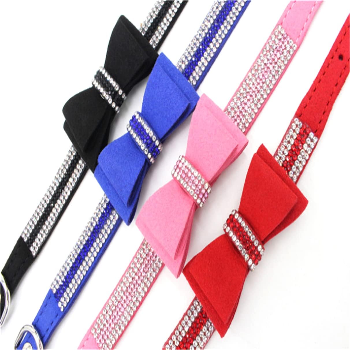 Thumbnail 6 de Bowtie Diamante Dog Collar – Pink Adjustable Velvet Velvet Diamond Collar for Small to Large Dogs