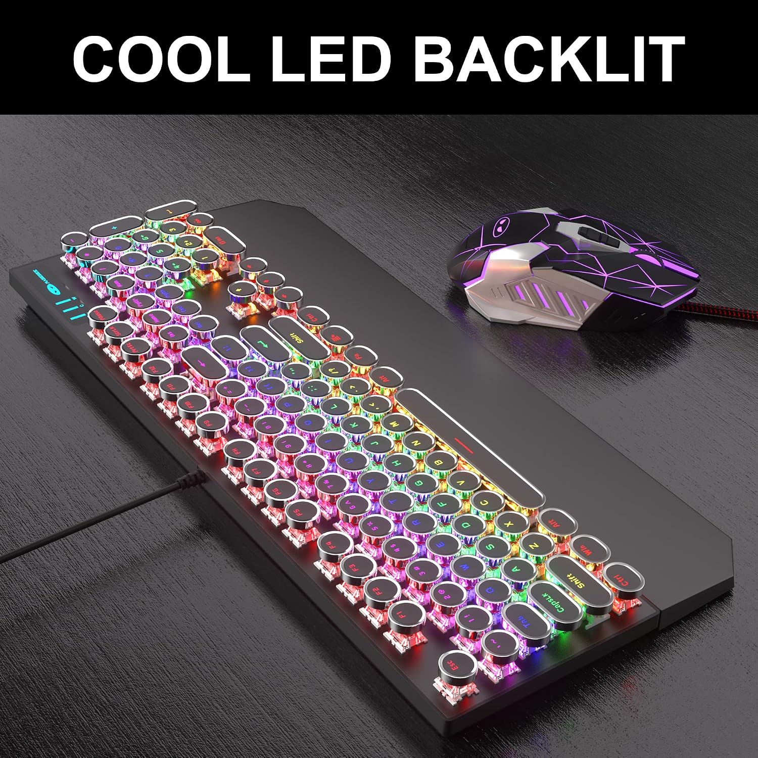 Detalle de Camiysn Retro Typewriter Keyboard and Mouse Combo, 104 Keys, Linear Red Switches