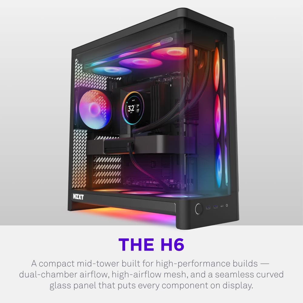 Thumbnail 1 de NZXT H6(2026) Black ミドルタワーPCケース 強化ガラス・最大10基ファン対応 CC-H62FB-01