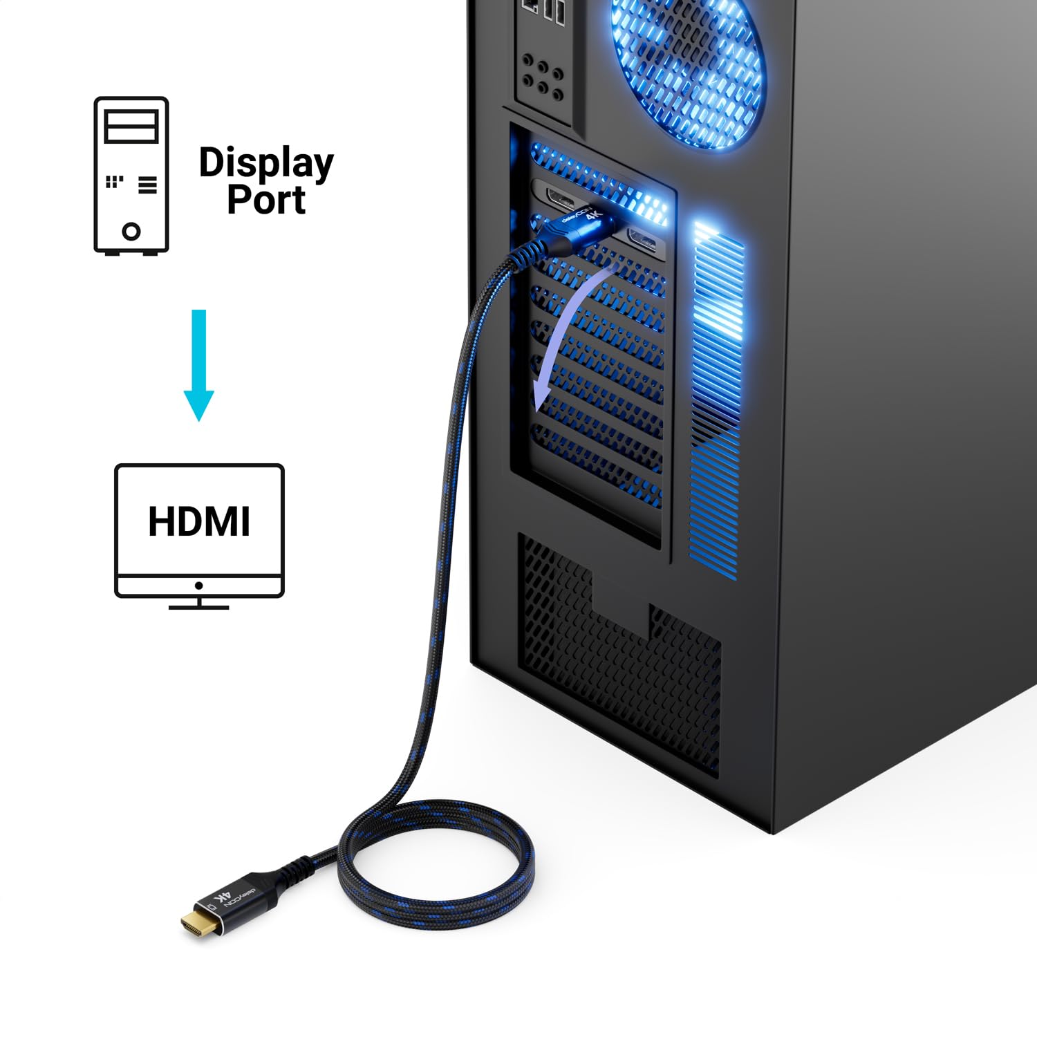 Thumbnail 2 de deleyCON 1,5m 4K DisplayPort auf HDMI Kabel – Aluminiumstecker, Nylonkabel, 4K@60Hz