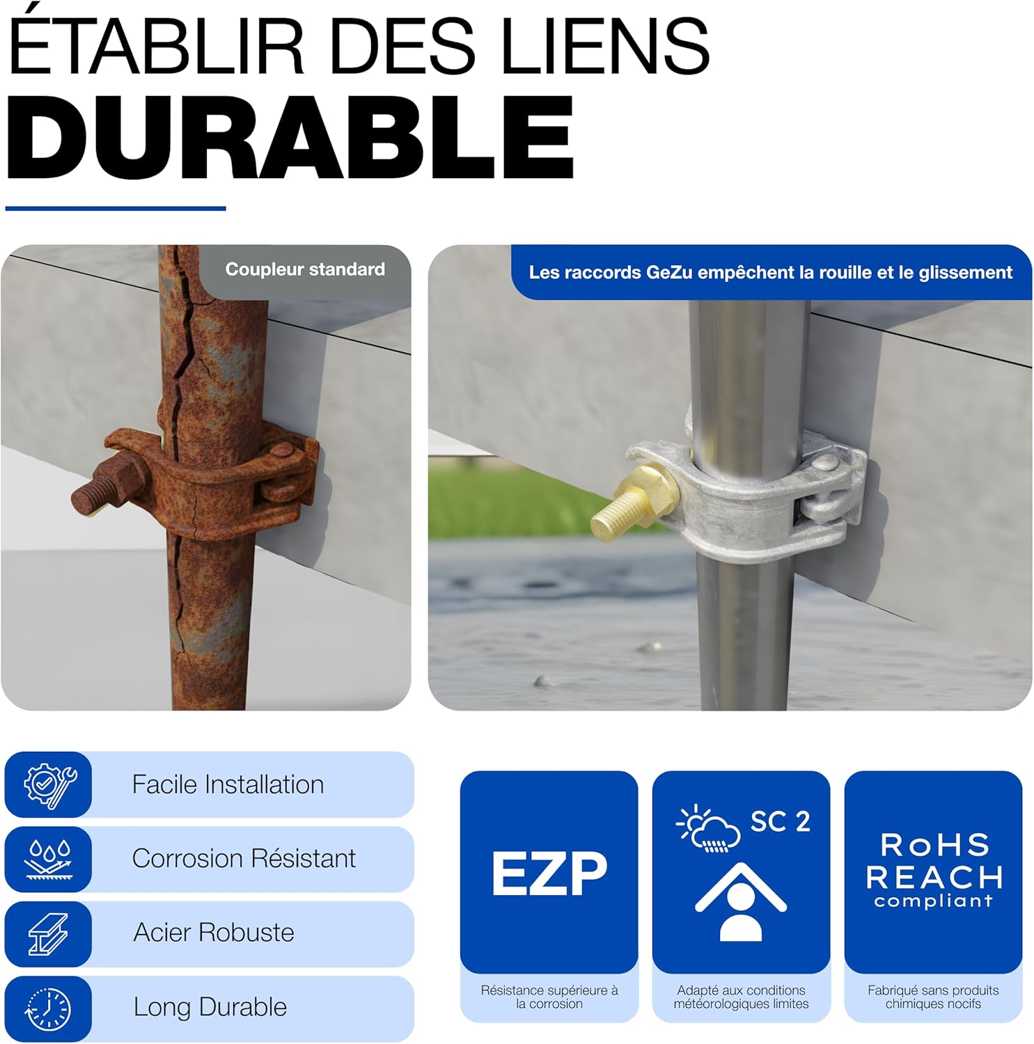 Thumbnail 5 de GeZu Impex accouplement d’échafaudage galvanisé 48 x 48 mm (demi-came) compatible EN 74