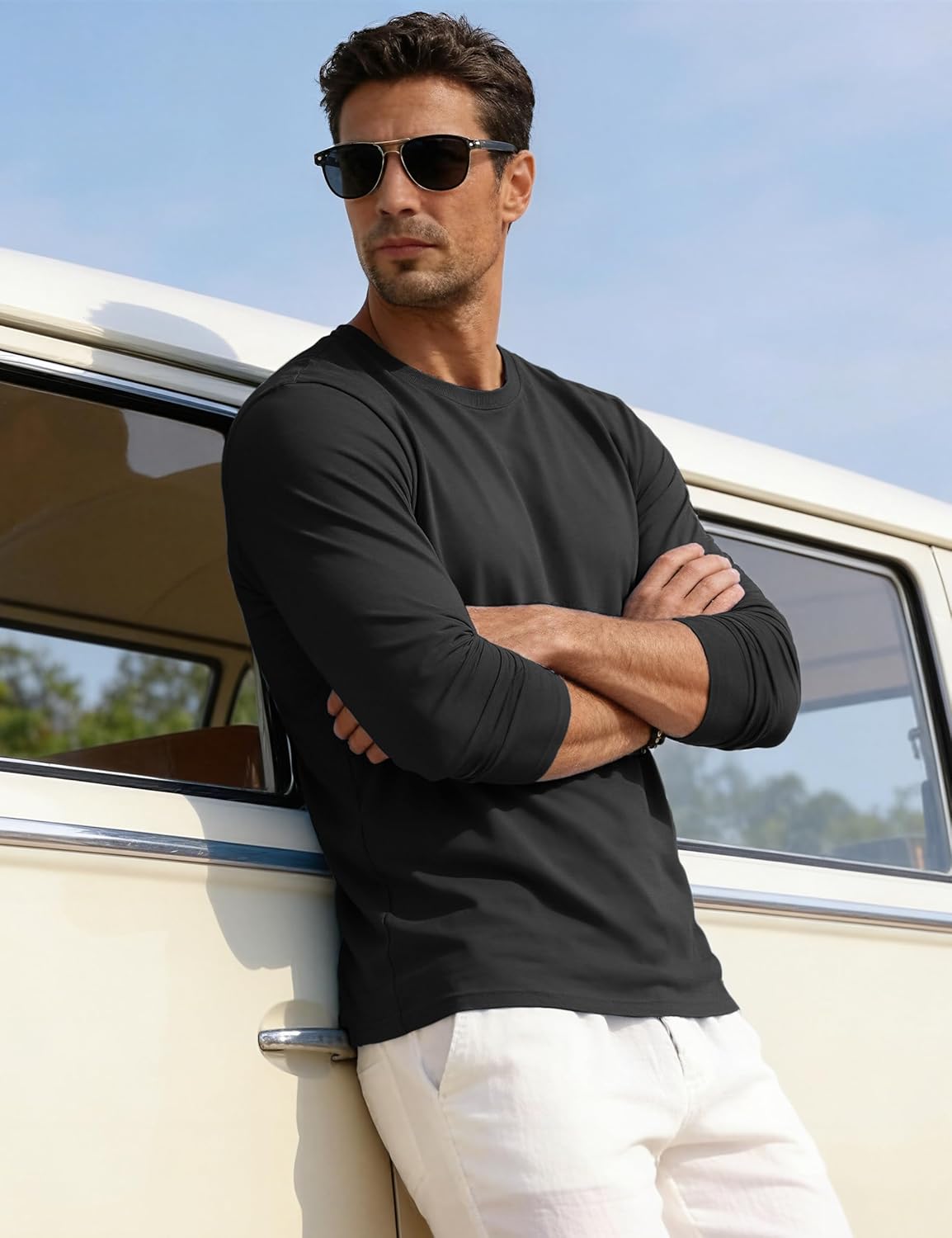 Thumbnail 3 de EKLENTSON Herren Langarmshirt aus gekämmter Baumwolle – schlichtes Rundhals-Basic im Regular Fit
