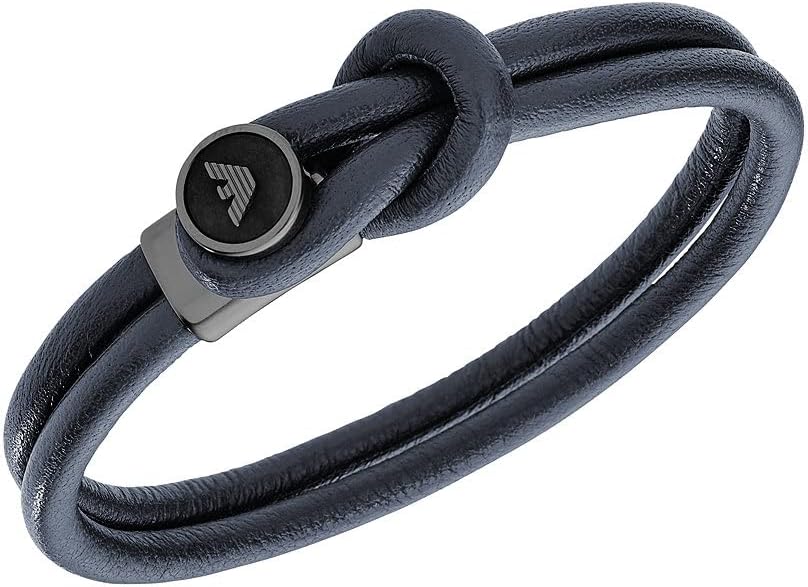 Thumbnail 2 de Emporio Armani bracciale da uomo in acciaio e pelle blu con chiusura a maglie