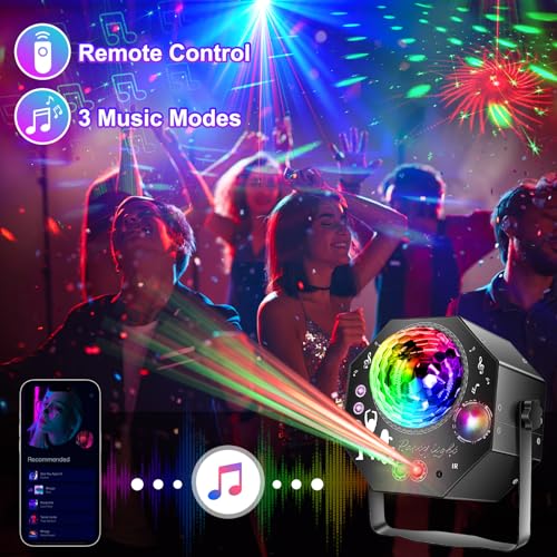 Detalle de Hjh 4-in-1 Discokugel mit Motor und Licht: 64 Muster, Musikgesteuert, Fernbedienung, RGB UV Stroboskop