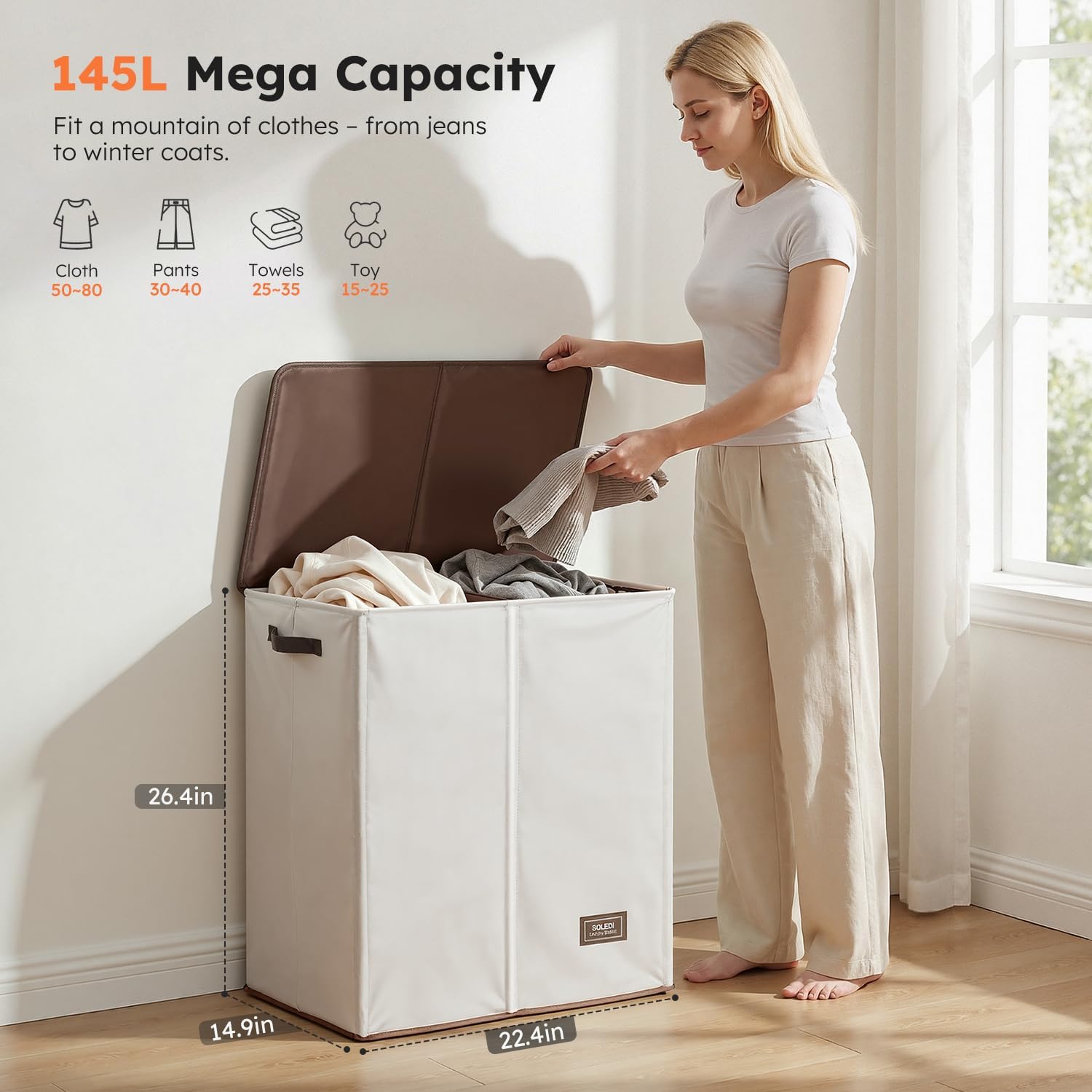 Detalle 2 de SOLEDI Luxury Double Laundry Hamper, Large