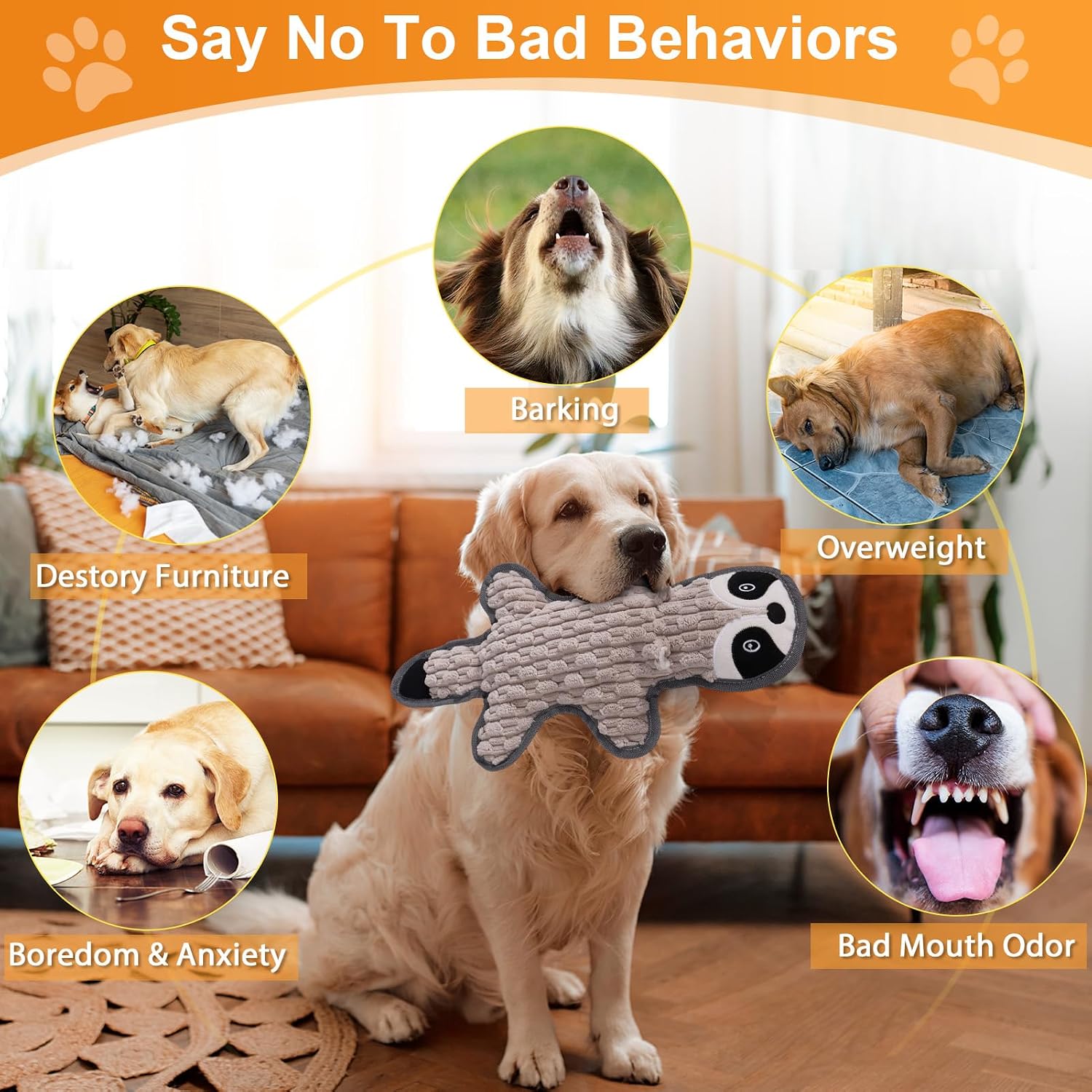 Detalle de Eneston SHE-008 No-Stuffing Squeaky Dog Toy Set with Crinkle Paper, 5-Pack