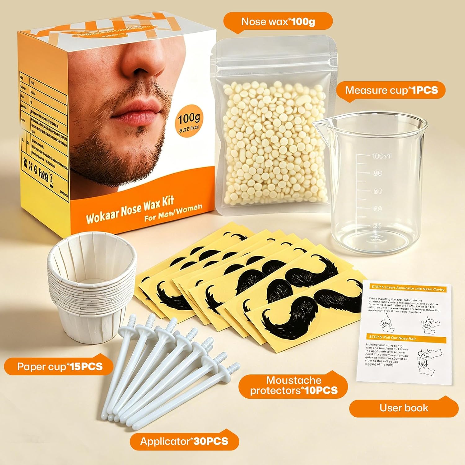 Thumbnail 2 de Wokaar Nose Wax Kit for Men & Women (Nose & Ear Hair Removal) | 100g Wax + 30 Applicators