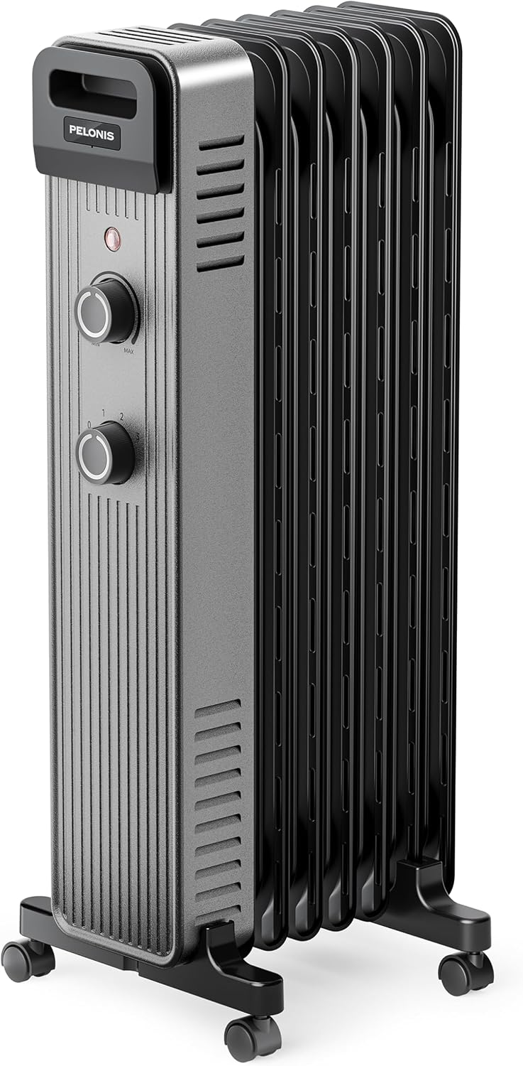 Detalle de PELONIS PSHO15M2AUG Oil-Filled Radiator Heater, 3 Heat Settings, Gray