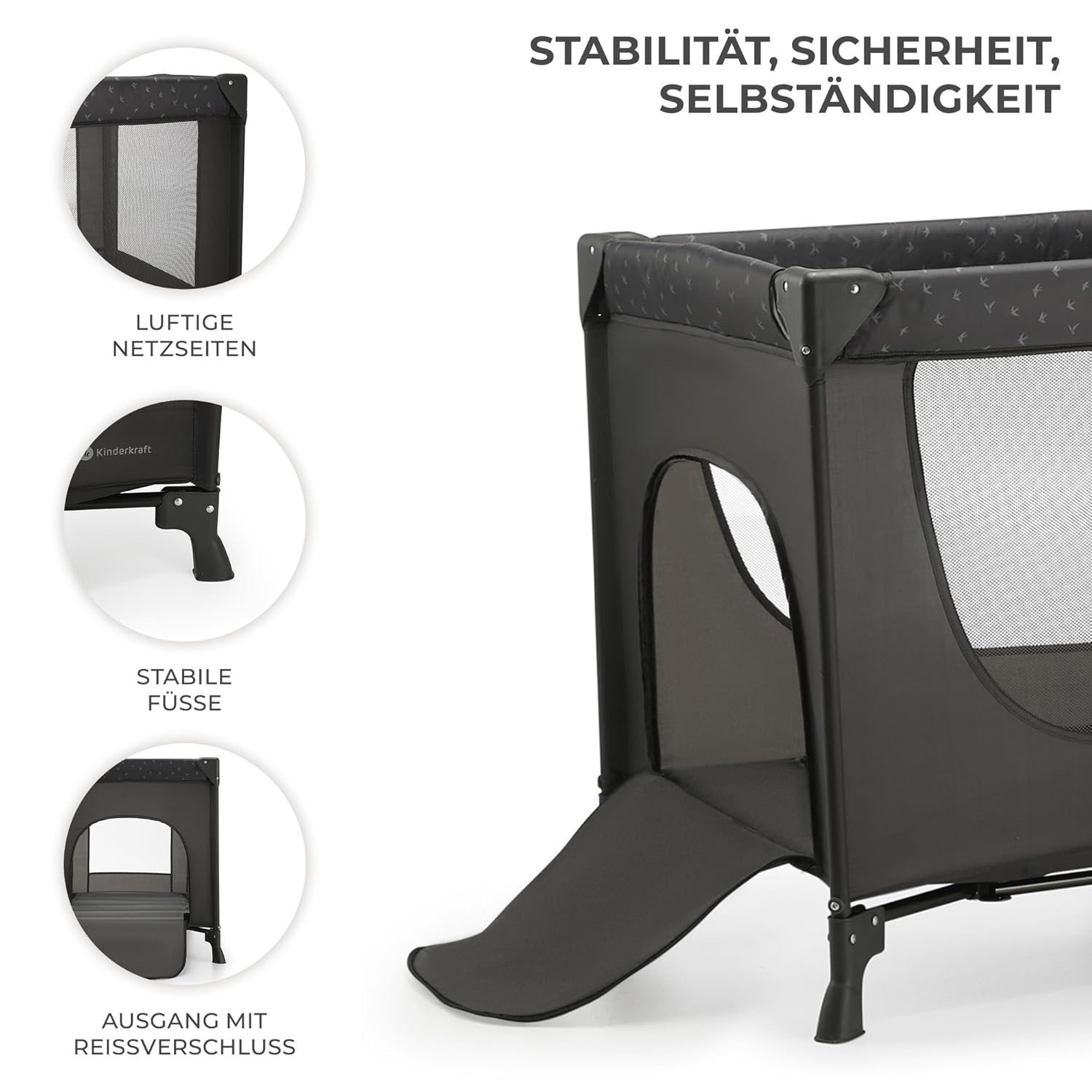 Detalle de Kinderkraft JOY LIGHT Reisebett: kompaktes, sicheres Babybett für Zuhause und unterwegs
