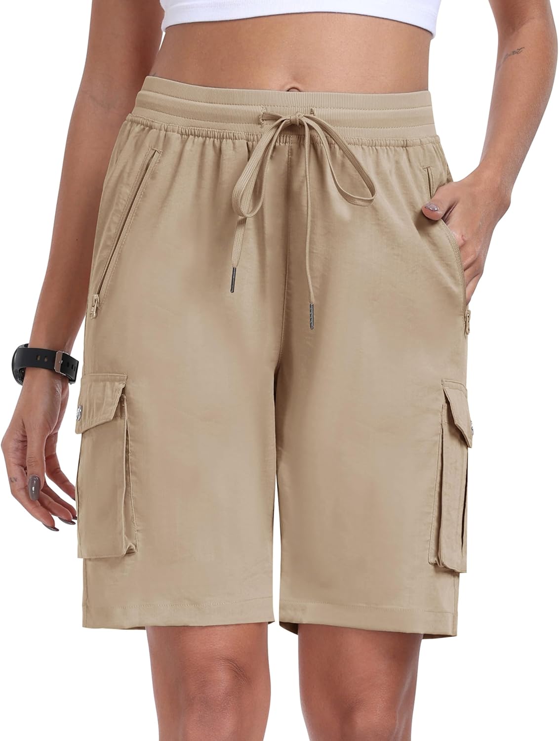 Thumbnail 1 de MoFiz pantaloncini cargo trekking da donna in tessuto traspirante, vita elastica con coulisse e 6 tasche