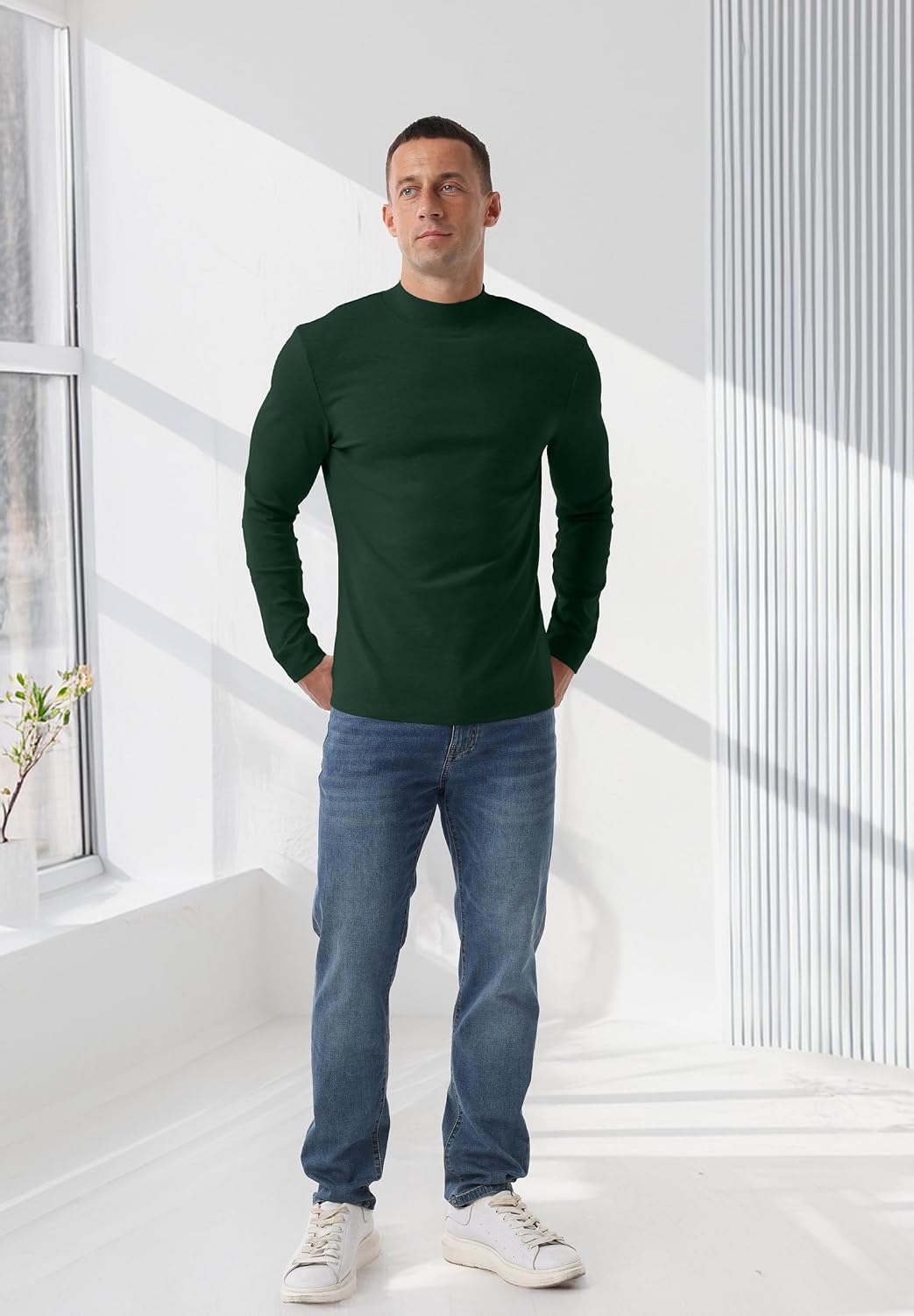 Thumbnail 2 de Askdeer Mens Cotton Underwear Tops Mock-Neck Thermal Shirt, Long Sleeve