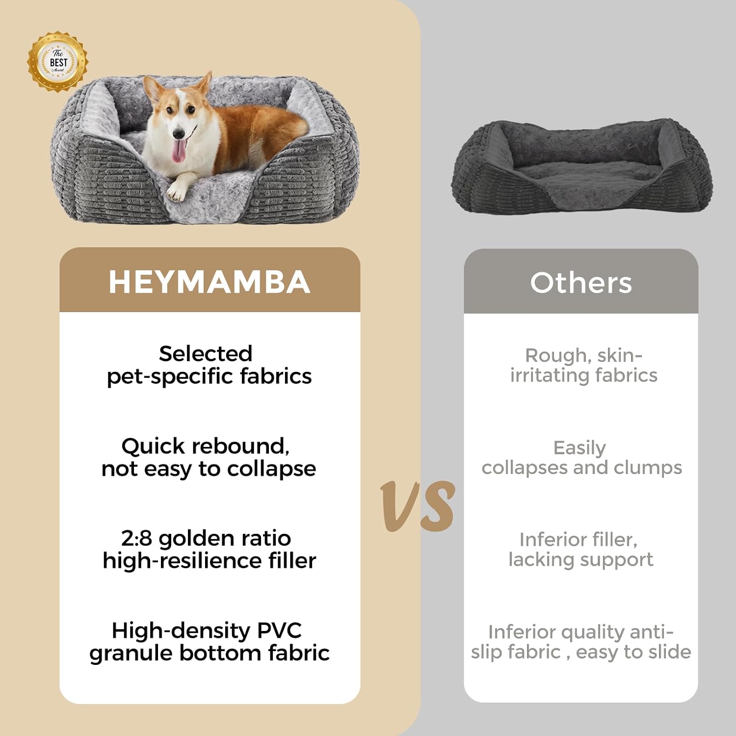 Thumbnail 1 de Heymamba Large Dog Bed Rectangle 76x61x23cm – Calming, Washable, with Opening & Fluff Outward Design