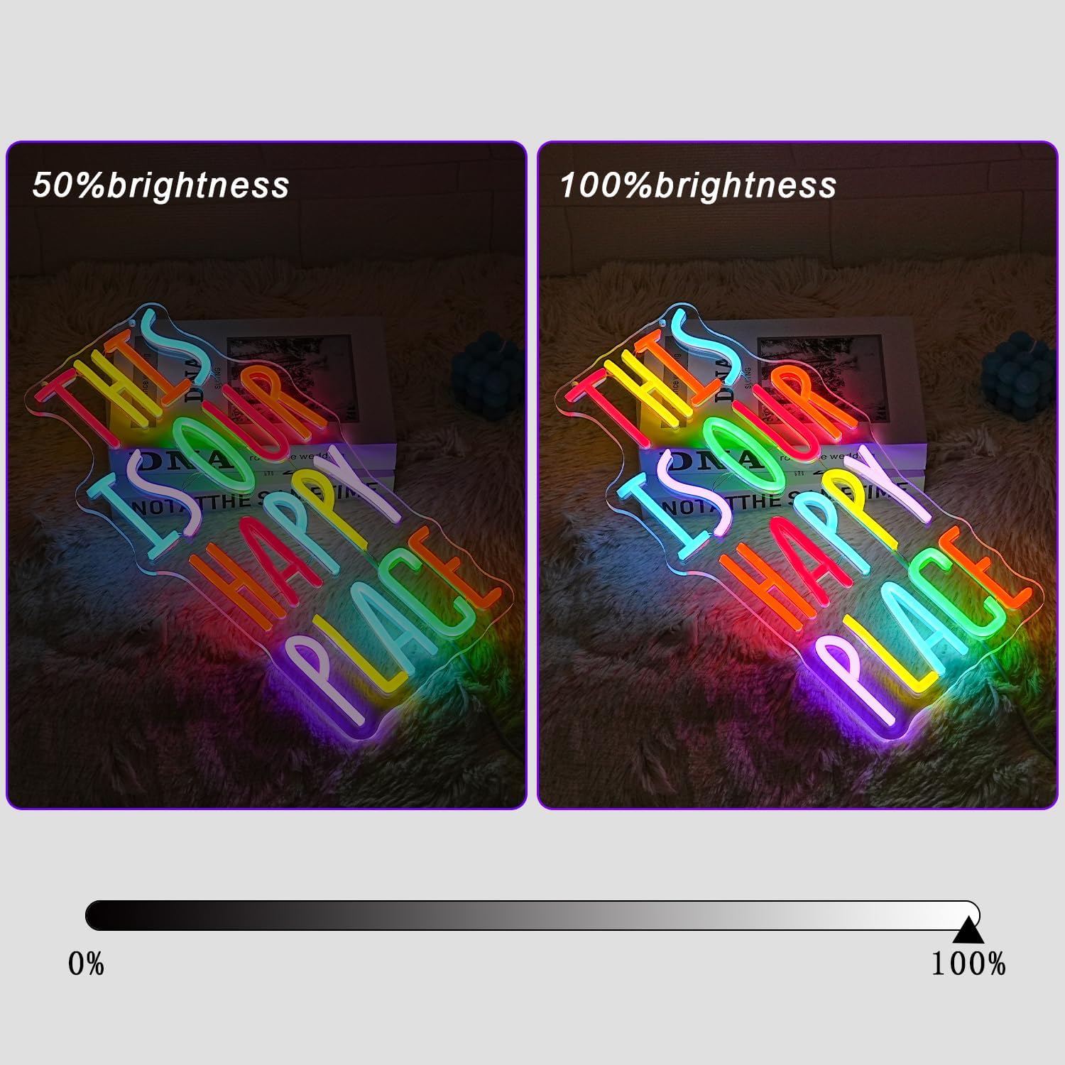 Thumbnail 3 de LMSIGNLY Happy Place Neonzeichen – Bunte LED-Wanddekoration für Wohnzimmer, Schlafzimmer und Klassenraum