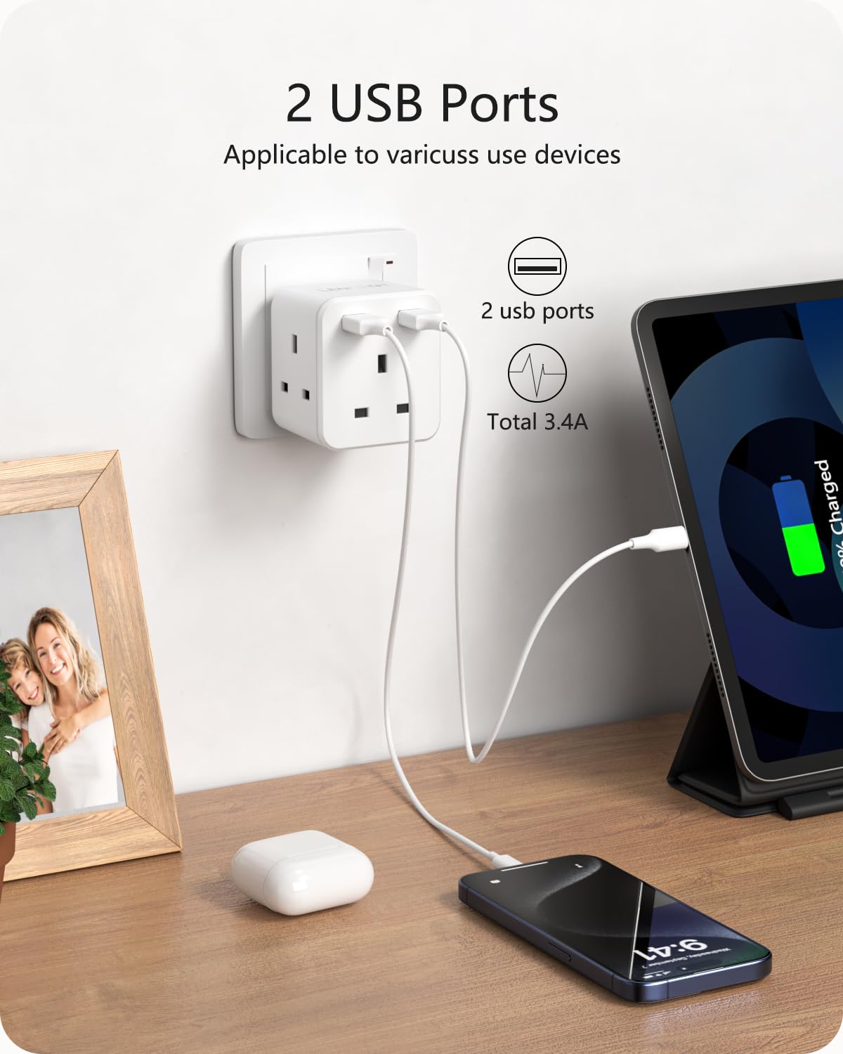 Thumbnail 2 de LENCENT Multi Plug Extension 3-way 13A USB cube 🔌
