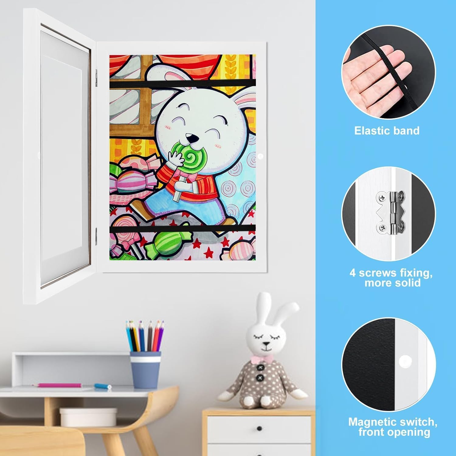Thumbnail 2 de Litimkat 2er Set Kunst-Bilderrahmen für Kinder – A4 Frontöffnung, Weißes Holz