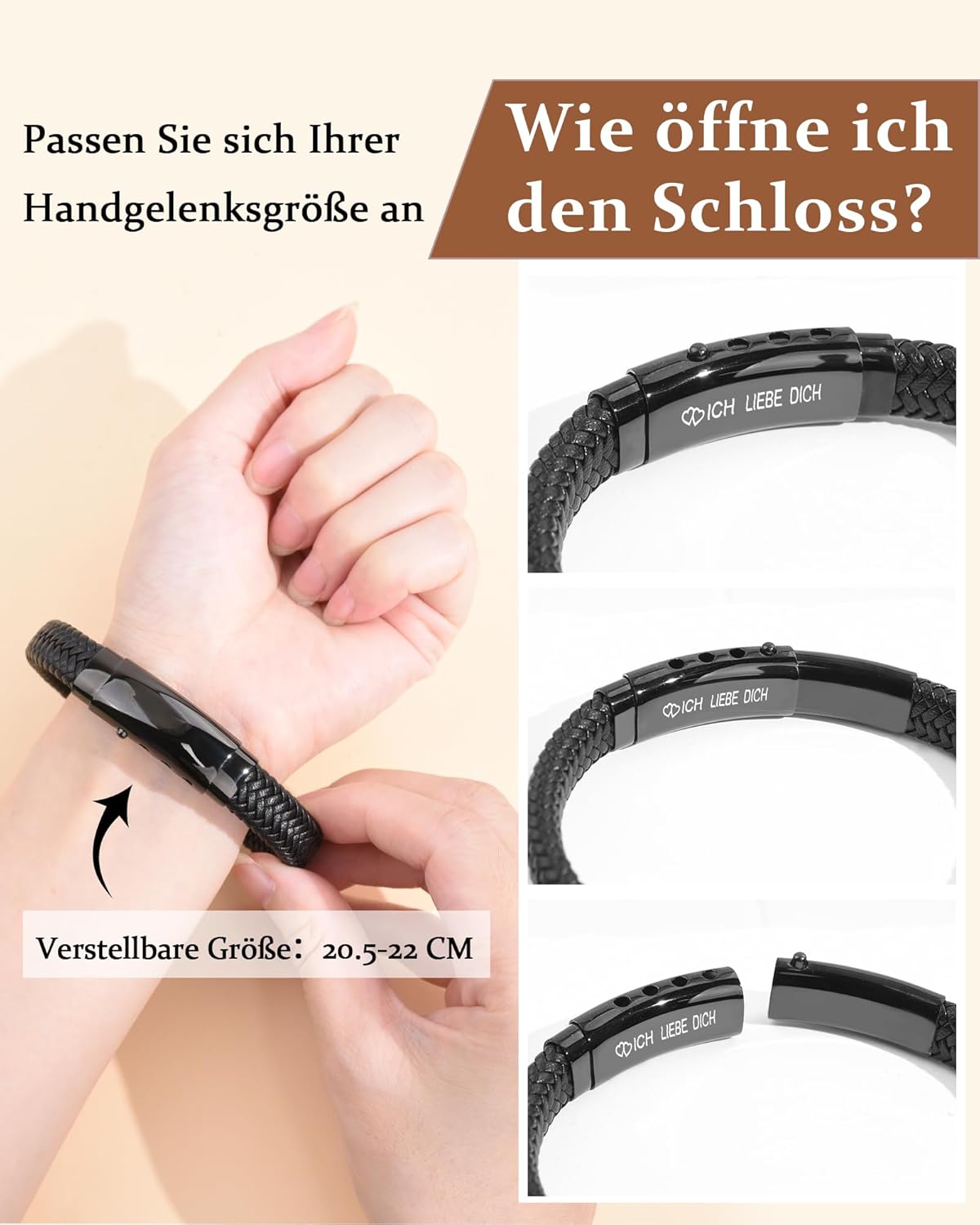 Thumbnail 3 de CheersLife Ich Liebe Dich Lederarmband 20-21,5 cm