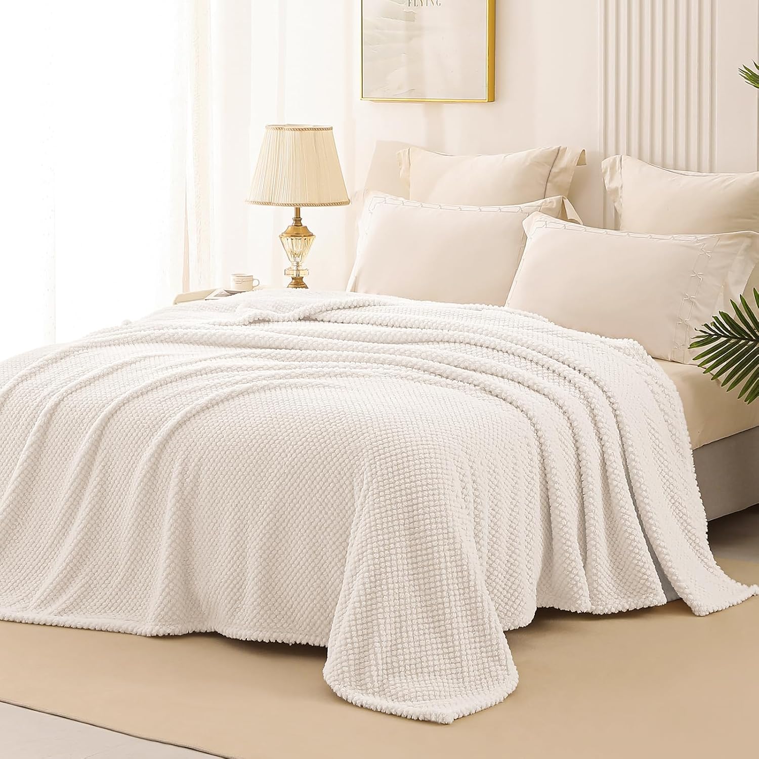 Detalle 2 de Whale Flotilla WF-CG6080-WT Twin Fleece Blanket, Ivory, 60 x 80 Inches